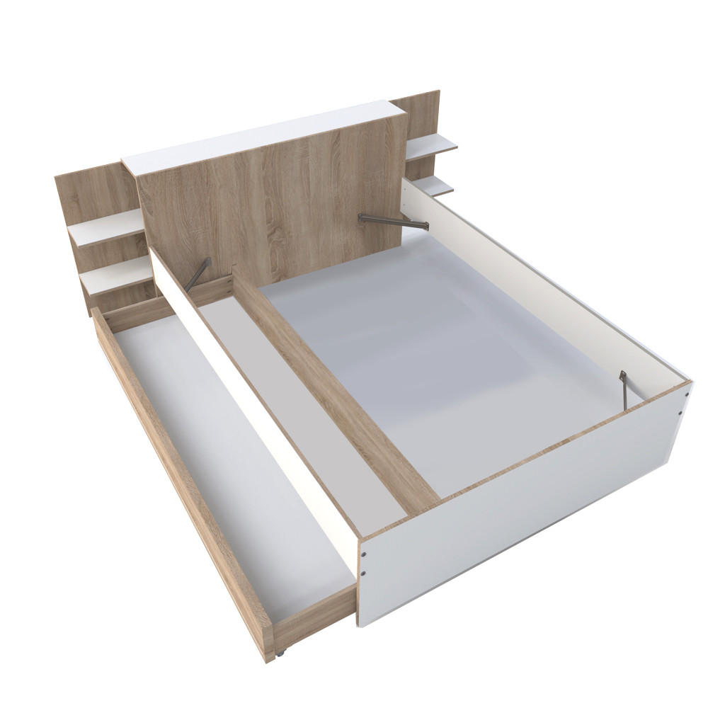 BETT CITY mit Kopfteil und Schublade/ Bett 140x190 - Weiß & gebleichte Eiche Dekor - Weiß/Sonoma Eiche, Holzwerkstoff (140/190cm) - Weber Industries