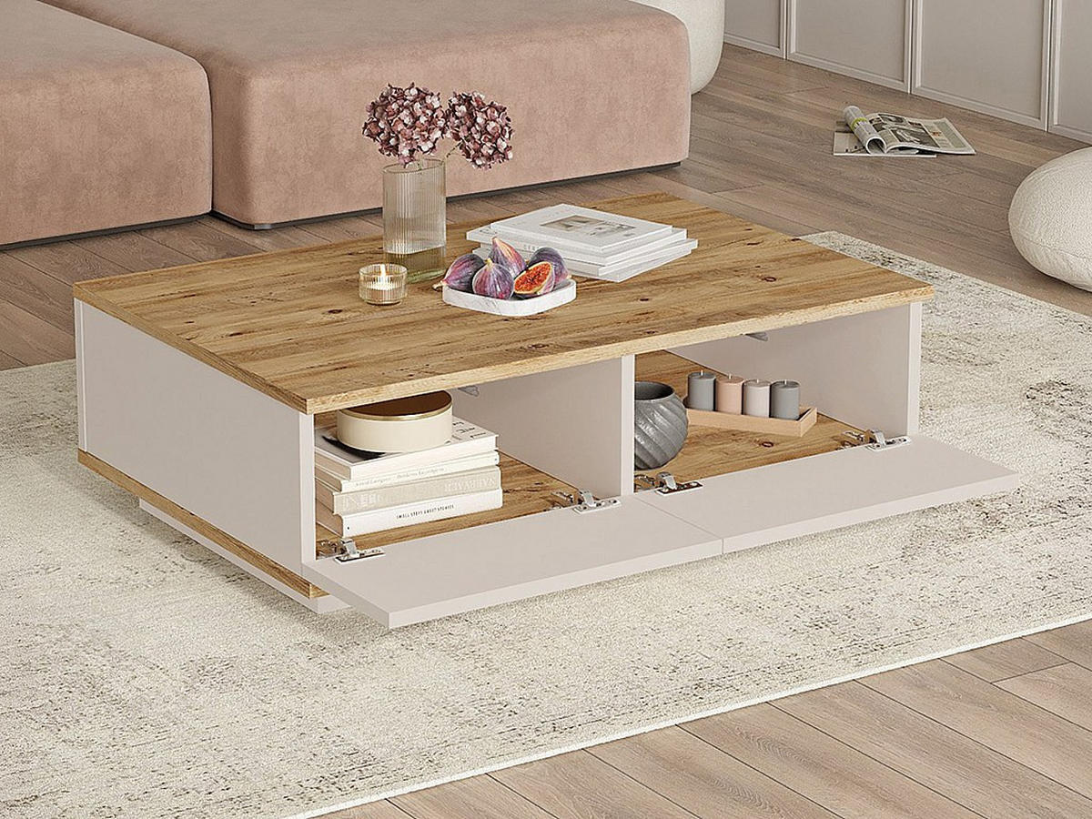 COUCHTISCH mit 2 Türen - Holzfarben & Beige - LOTULA - Beige, Holz (60/90/28.6cm) - Vente-Unique