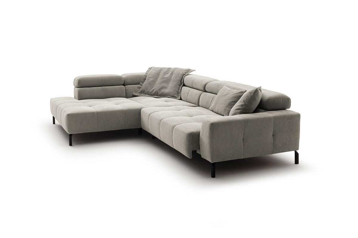ECKSOFA MIT MOTORISCHEM SITZVORZUG OHIO Silber Cord - Silberfarben/Schwarz, Textil/Metall (311/219cm) - KAWOLA