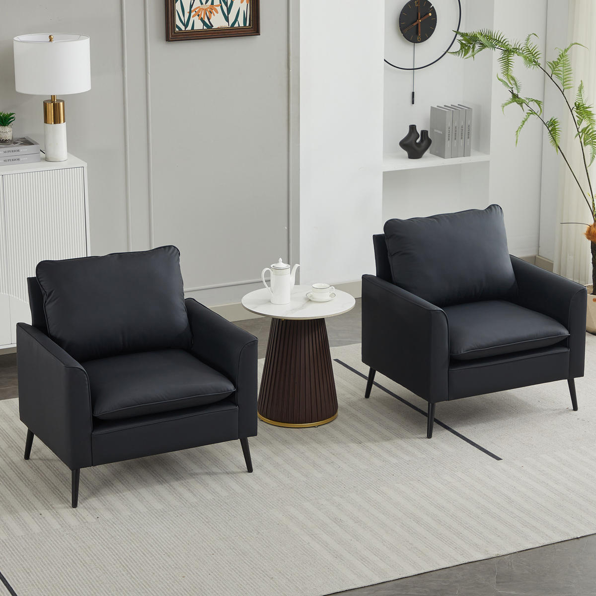 SESSEL Kunstleder Schwarz mit kissen - Schwarz, Holzwerkstoff/Textil (80/80/68cm) - WISHDOR