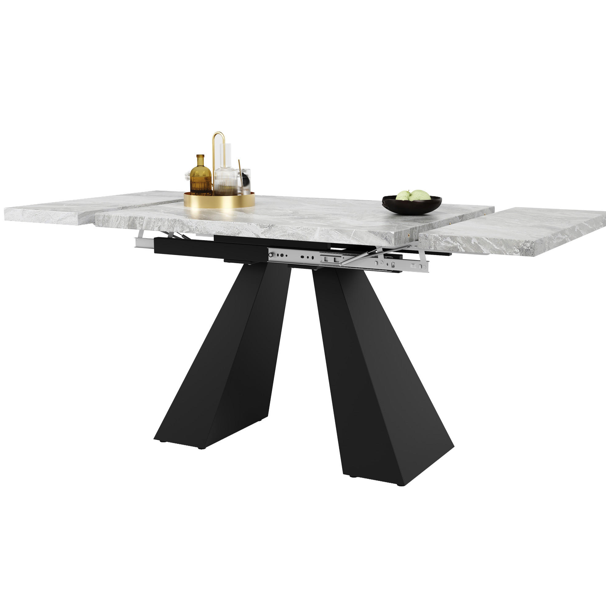 AUSZIEHBARER Esstisch MDF in Marmoroptik, 99–159/74/77 cm, Grau, mit Metallschienen & Metallgestell - Grau, Holzwerkstoff (159/74/77cm) - Redom
