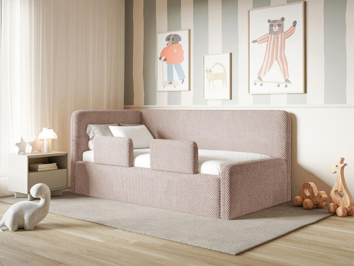KINDERBETT Fanko Plüsch Puderrosa 90x200 cm - Hellrosa/Schwarz, Kunststoff/Textil (90/200cm) - Selsey