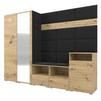 GARDEROBE NELA VIII 250 cm (Modulare Flurmöbel Artisan Eiche mit Spiegel & Sitzpolster Schwarz 16 Set XL) - Silberfarben/Schwarz, Holz/Holzwerkstoff (250/187/40cm) - Ravio