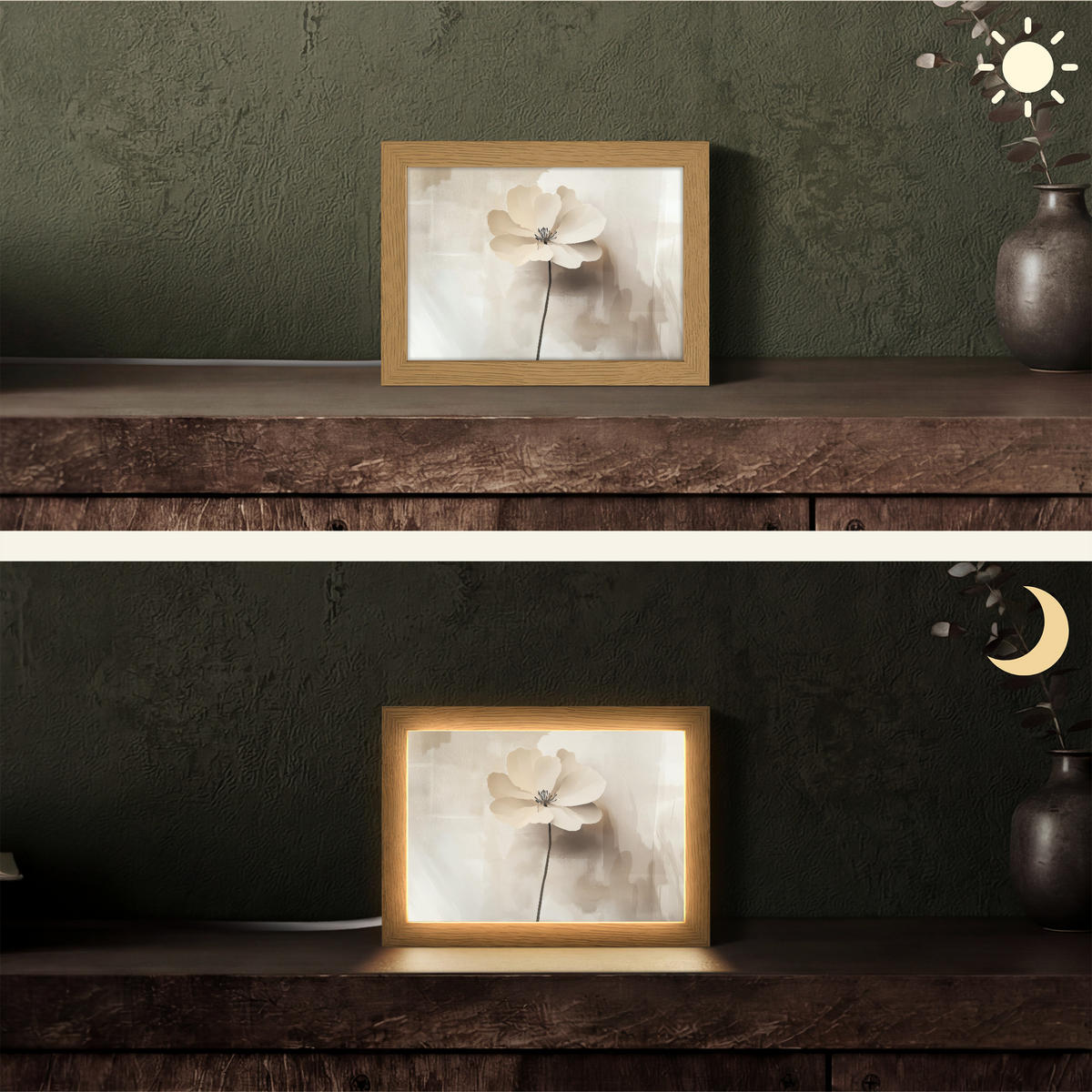 STOLNÁ LAMPA Kvetina - béžová - farba - tieň 20x15 cm - starobylý dub, kompozitné drevo (8/20/15cm) - OnlyWow