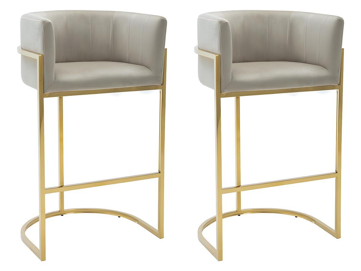 BARHOCKER 2er-Set - Samt & Edelstahl - Beige & Gold - PERIA - Beige, Textil (51/99/58cm) - Pascal Morabito
