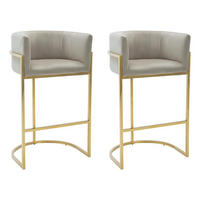 BARHOCKER 2er-Set - Samt & Edelstahl - Beige & Gold - PERIA - Beige, Textil (51/99/58cm) - Pascal Morabito