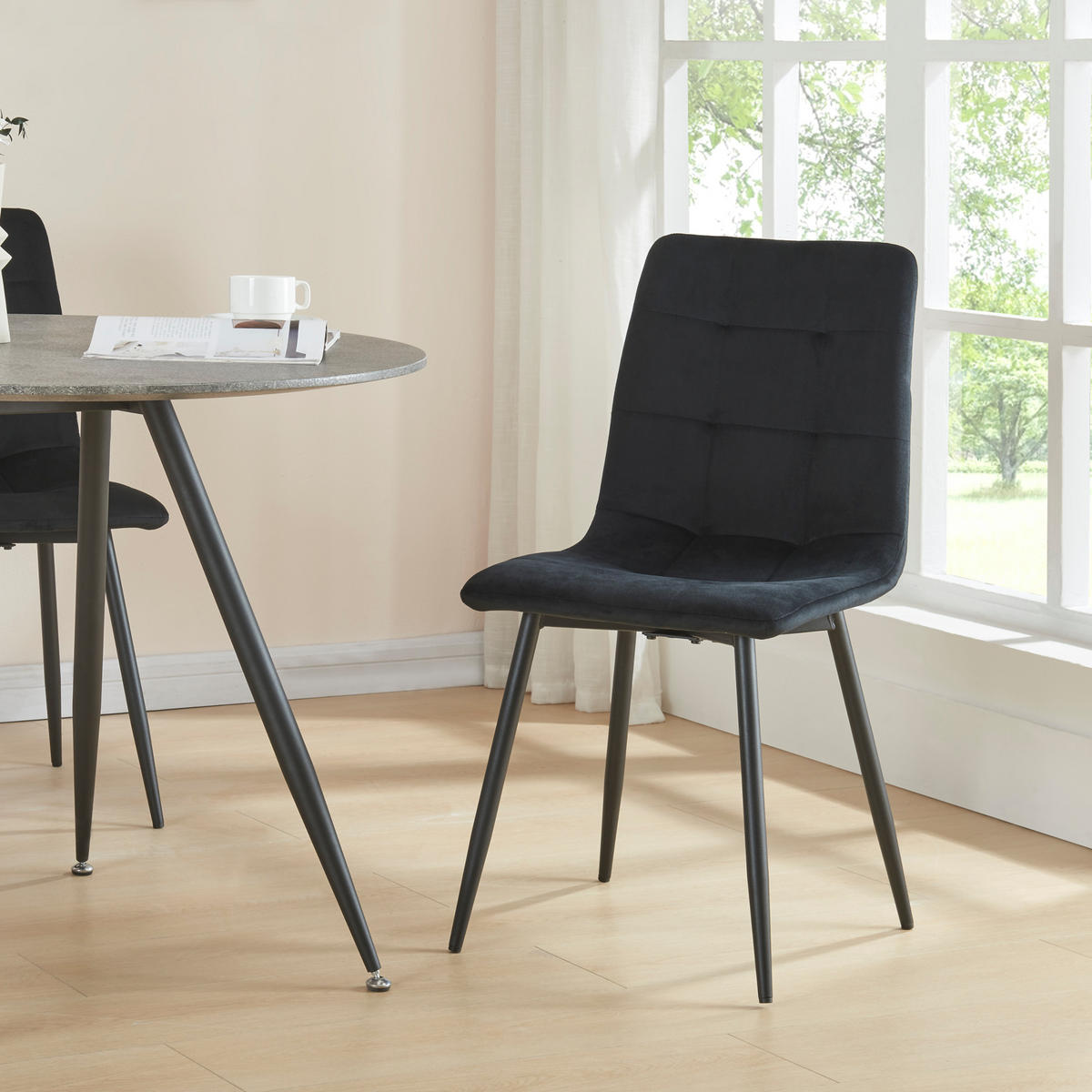 ESSZIMMERSTUHL-SET 2 TLG. Lexnitz - Schwarz, Textil/Metall (44/89/45cm) - [en.casa]