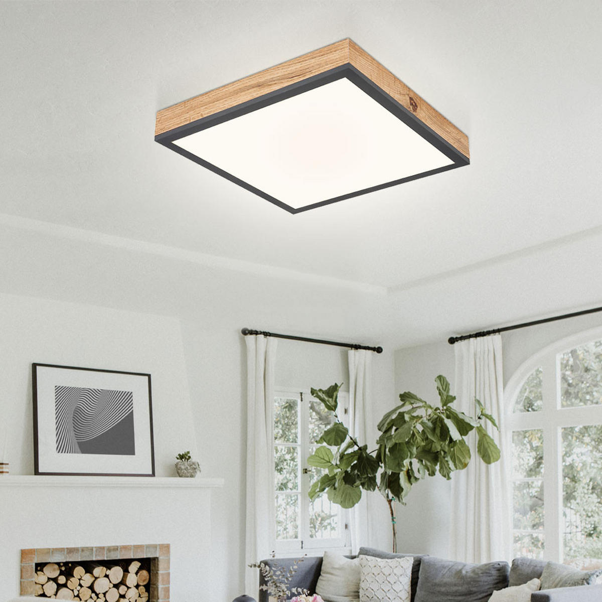 LED DECKENLEUCHTE DORO Holzoptik Braun Opal - Braun, Metall (30/30/6cm) - Globo Lighting