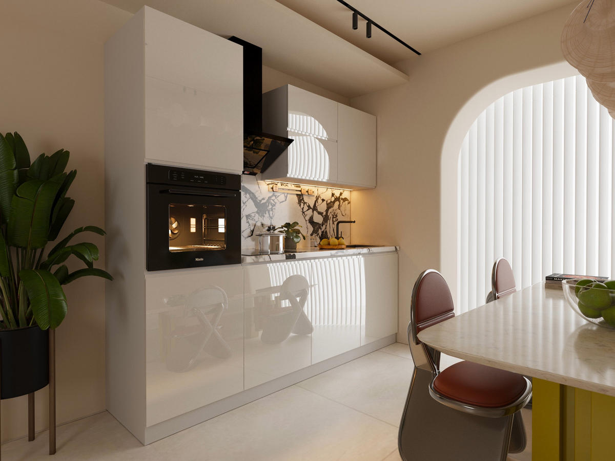 KÜCHENZEILE 240 cm Glanzia – KU-S06 – Weiß – Hochglanz - Weiß Hochglanz, Holzwerkstoff (240/212/60cm)