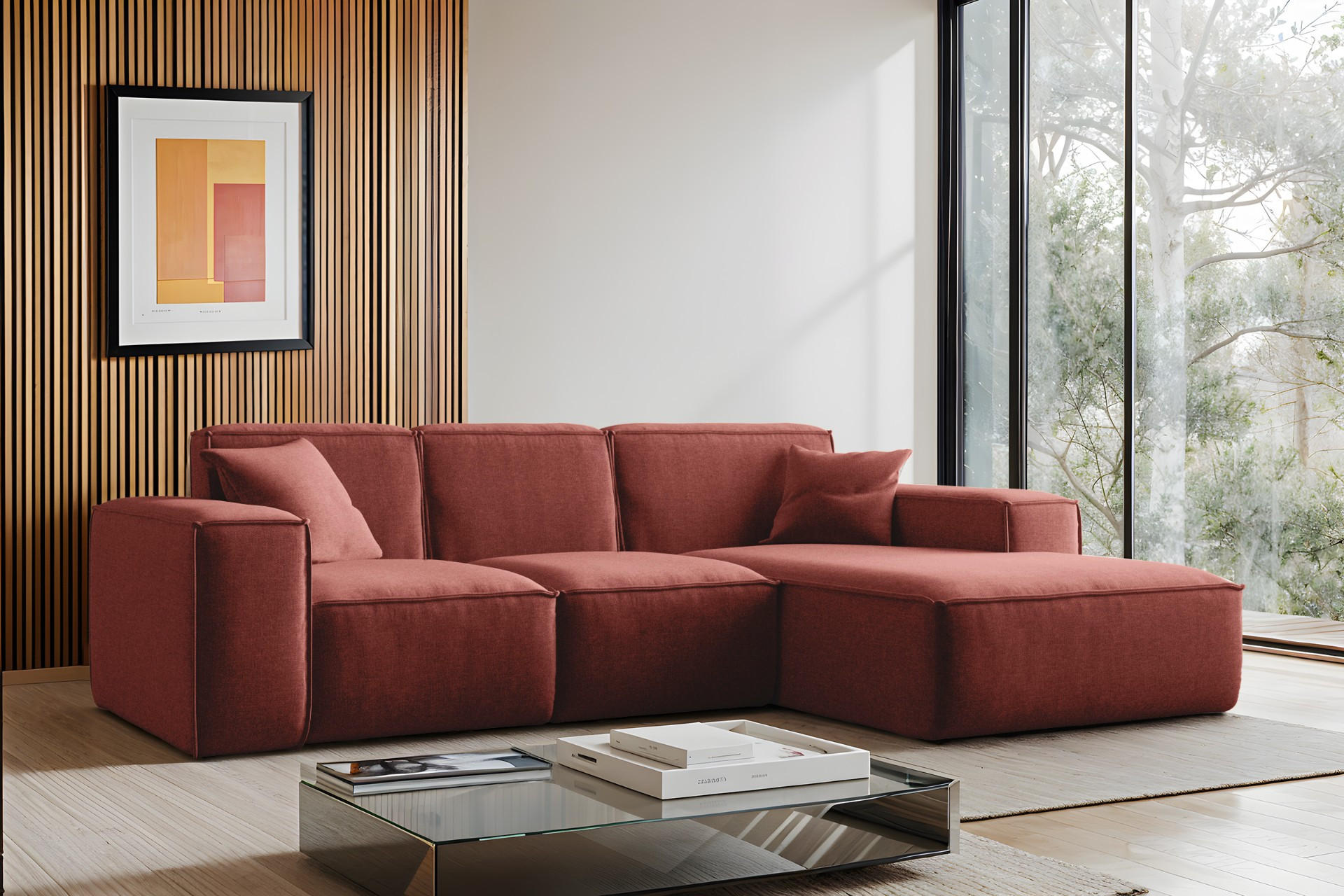 ECKSOFA L-Form Siena Stoff Maloy Kirsche Rechts - Kirschrot, Holz (266/165cm) - Kaiser Möbel