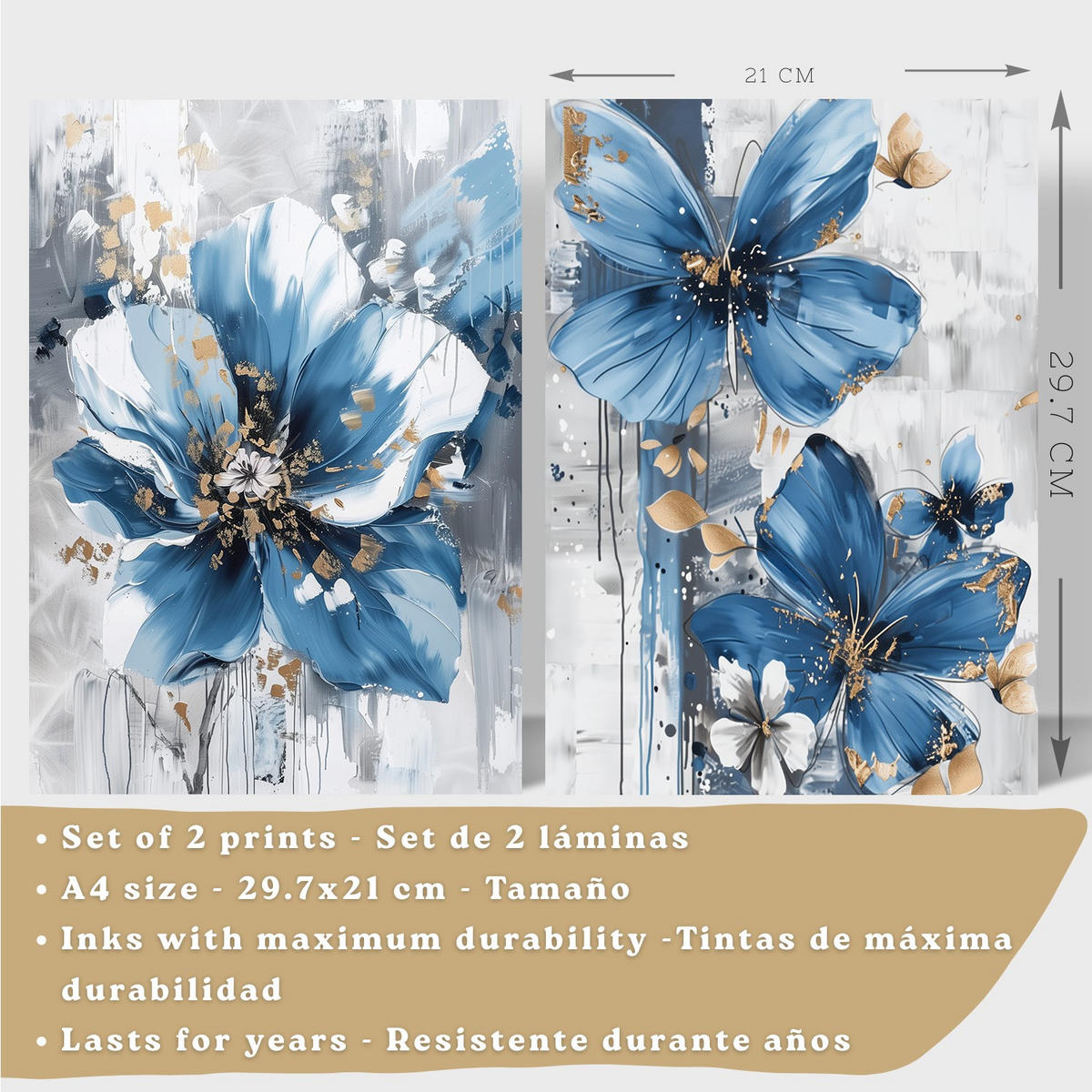 PLAKAT Sada 2 Modrá příroda A4 Černý rám - černá, papír (29.7/1/21cm) - Nacnic