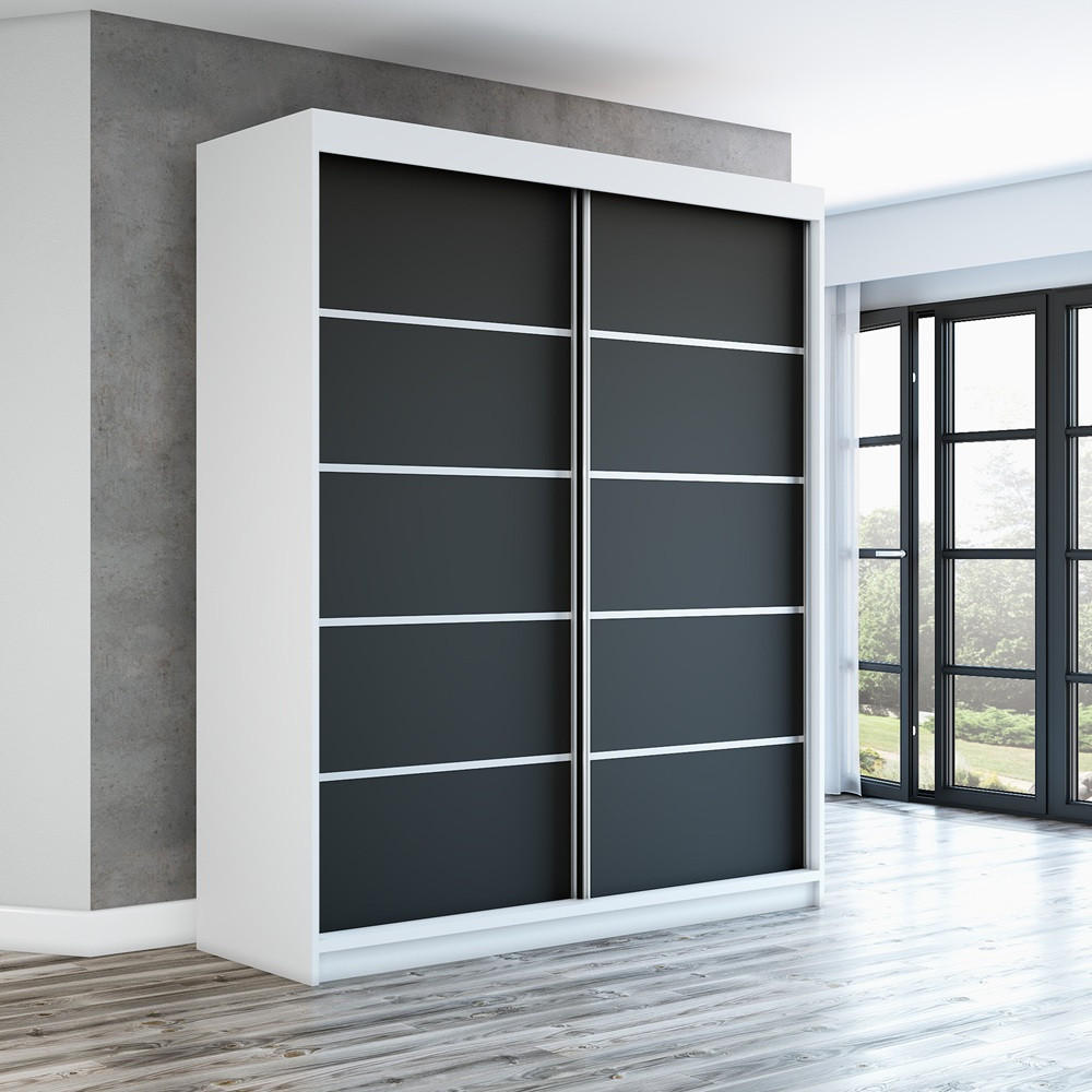 SCHWEBETÜRENSCHRANK 180 CM TREND Farbe: Weiß ,schwarz , schwarz - Schwarz/Weiß, Holzwerkstoff (180/215/59.5cm) - A&J MöbelLand