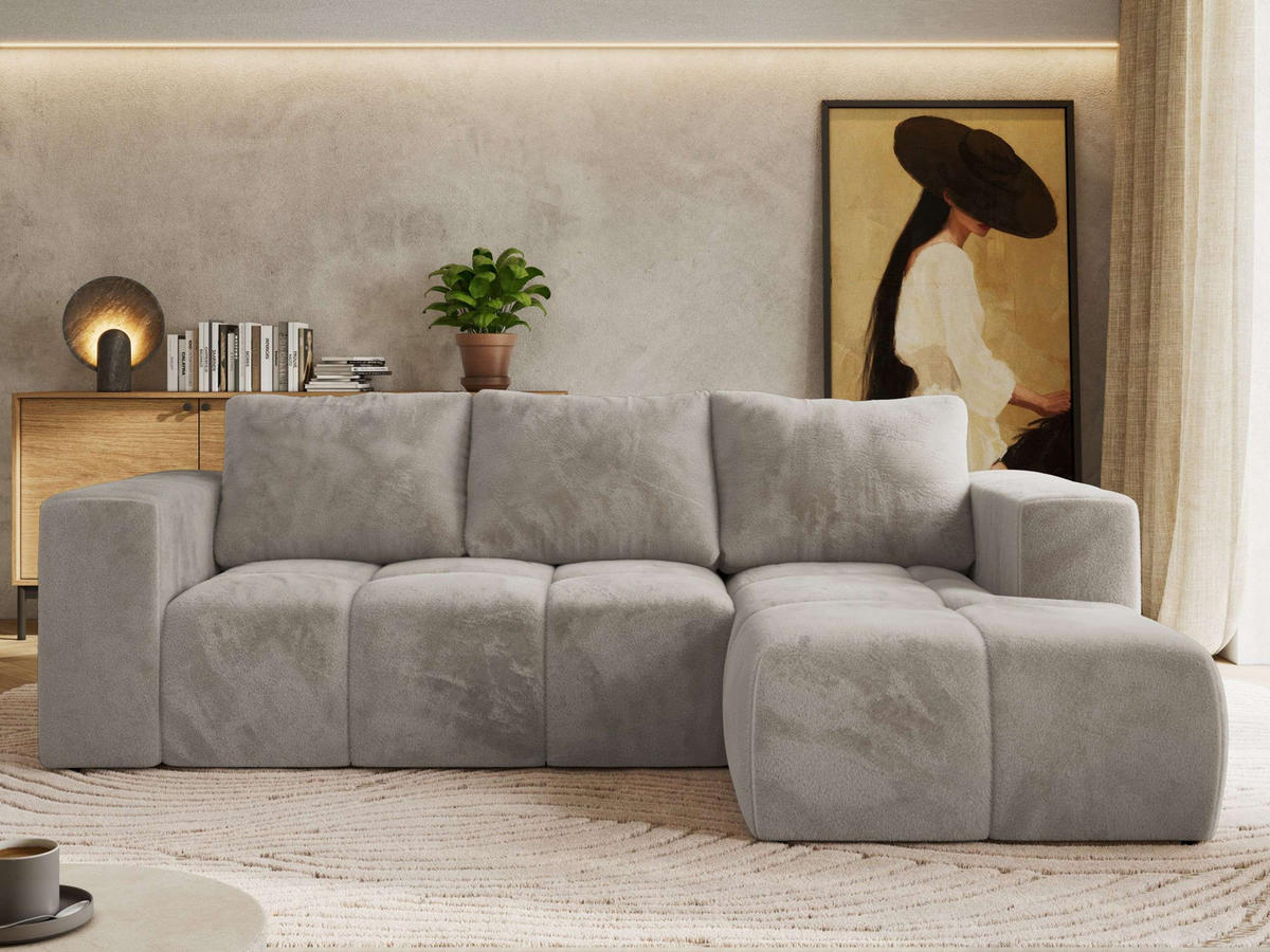 ROHOVÁ SEDAČKA MONIVA L Svetlosivá Plyš - pravá strana - čierna/svetlosivá, textil/plast (266/164cm) - MKS
