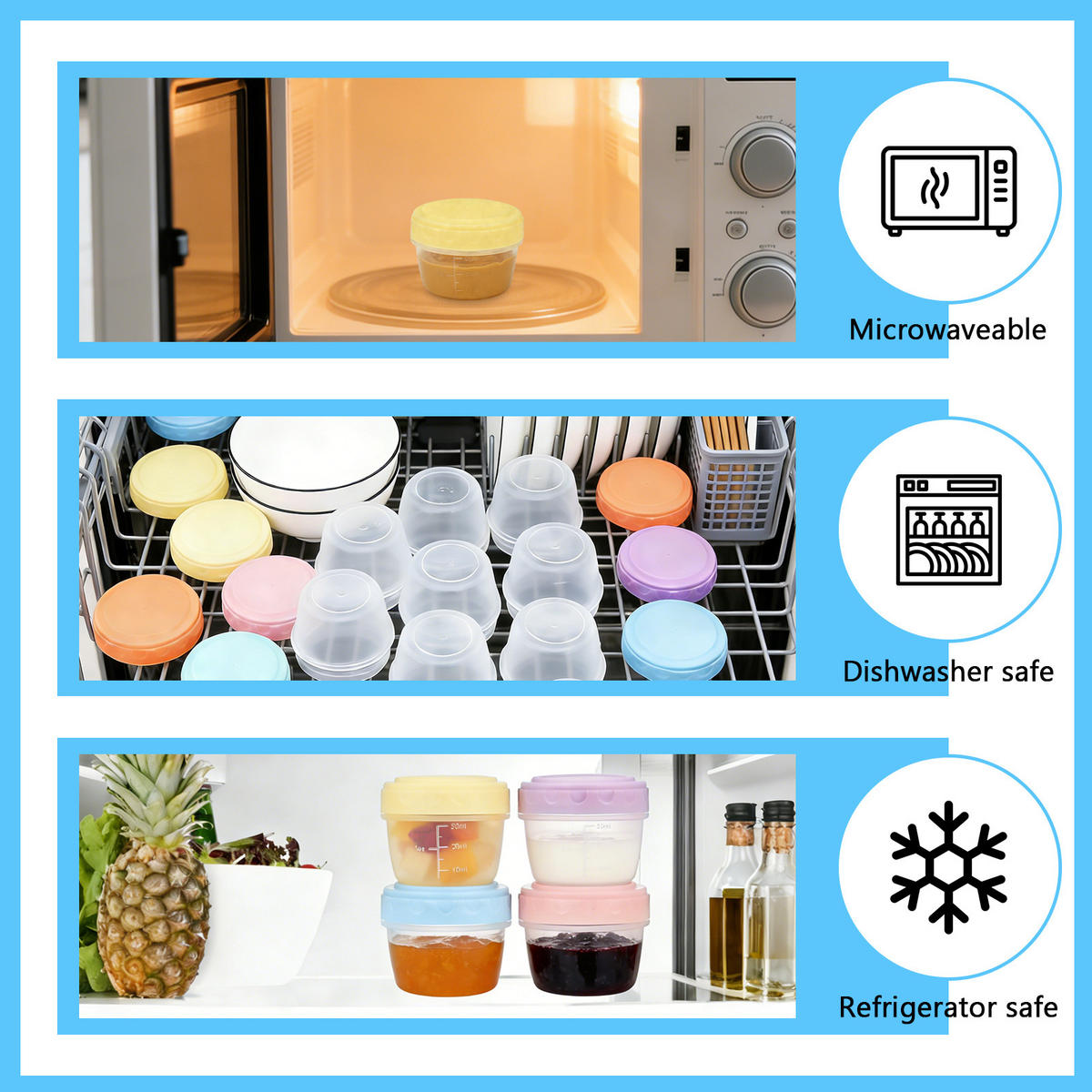 VORRATSDOSEN-SET 12 Stück Mini Saucenbehälter 50ml, PP lebensmittelecht, auslaufsicher, stapelbar, mikrowellenfest für Salatdressing & Babybrei - Transparent, Kunststoff - WoodenAura