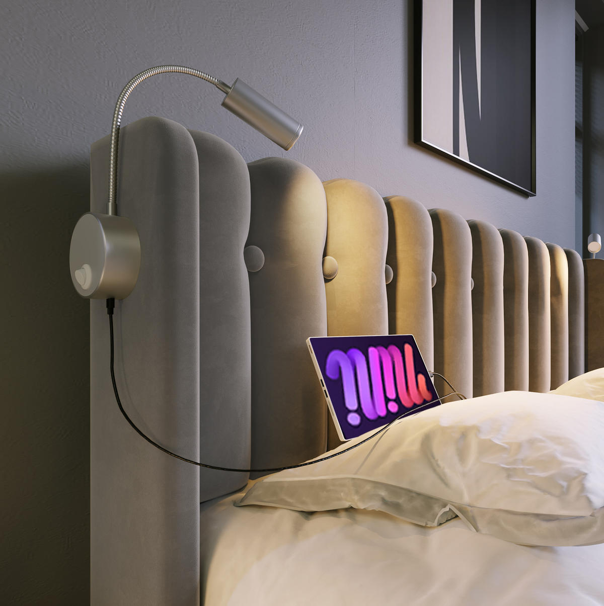 POLSTERBETT 90/200 cm Grau aus Samt mit Bettkasten und USB - Grau, Textil (90/200cm) - OKMYHOME