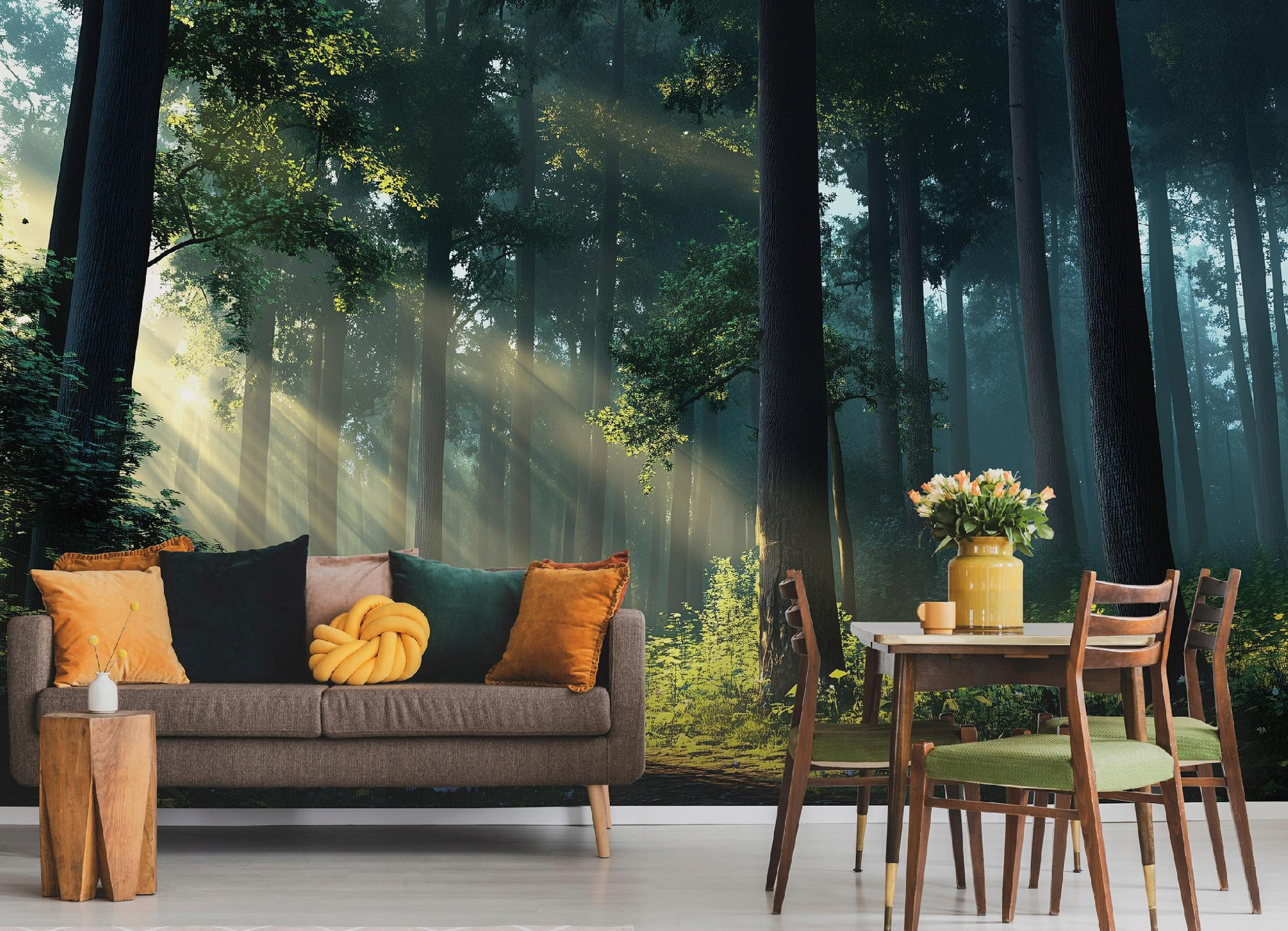 FOTOTAPETE Wald Sonne Natur Wohnzimmer Vlies Tapete 400x280 - Multicolor, Papier (400/280cm) - Wallarena