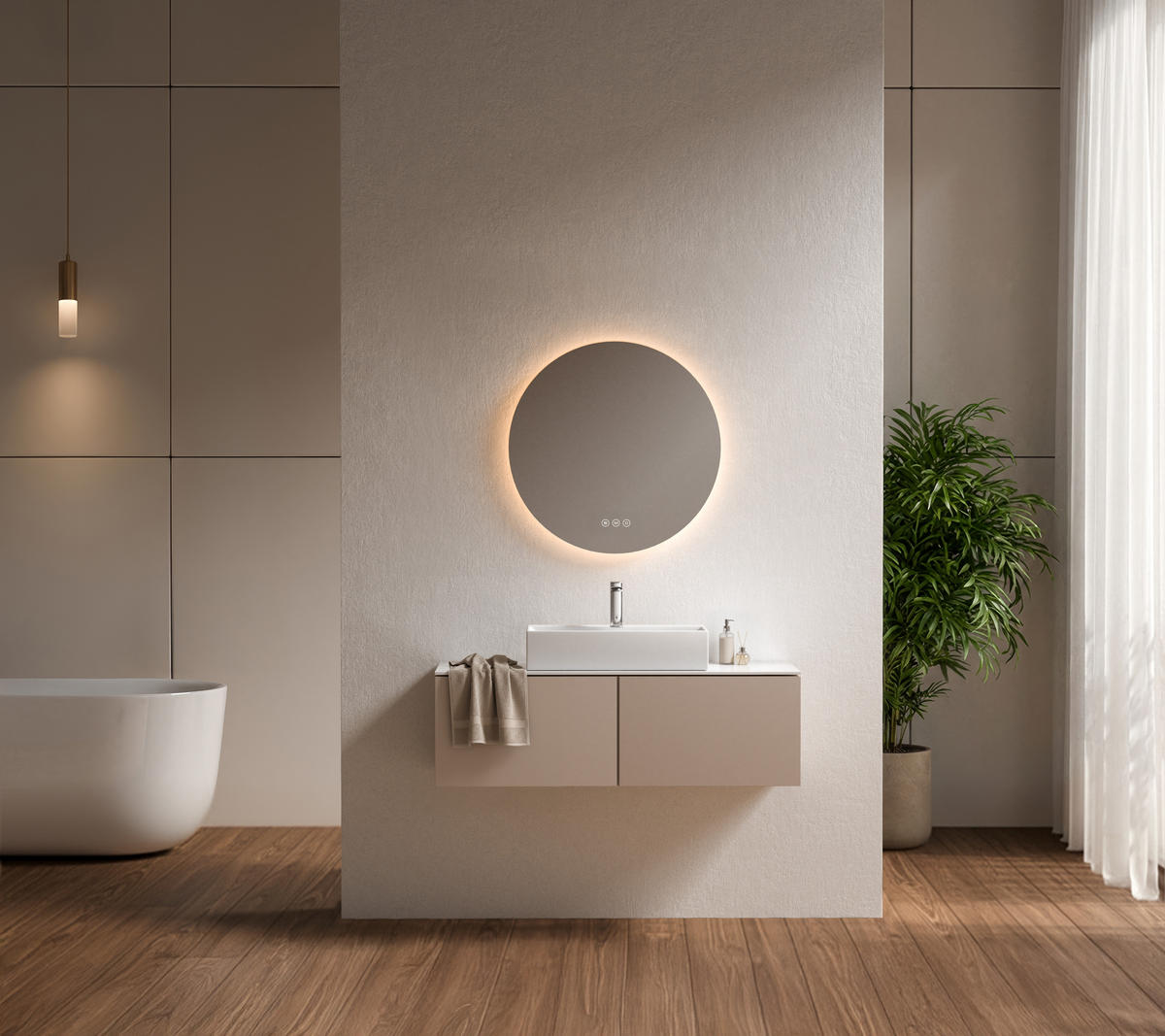 BADSPIEGEL rund mit Beleuchtung rahmenlos Ø60 cm - Weiß, Glas (60/3.5/60cm) - EMKE