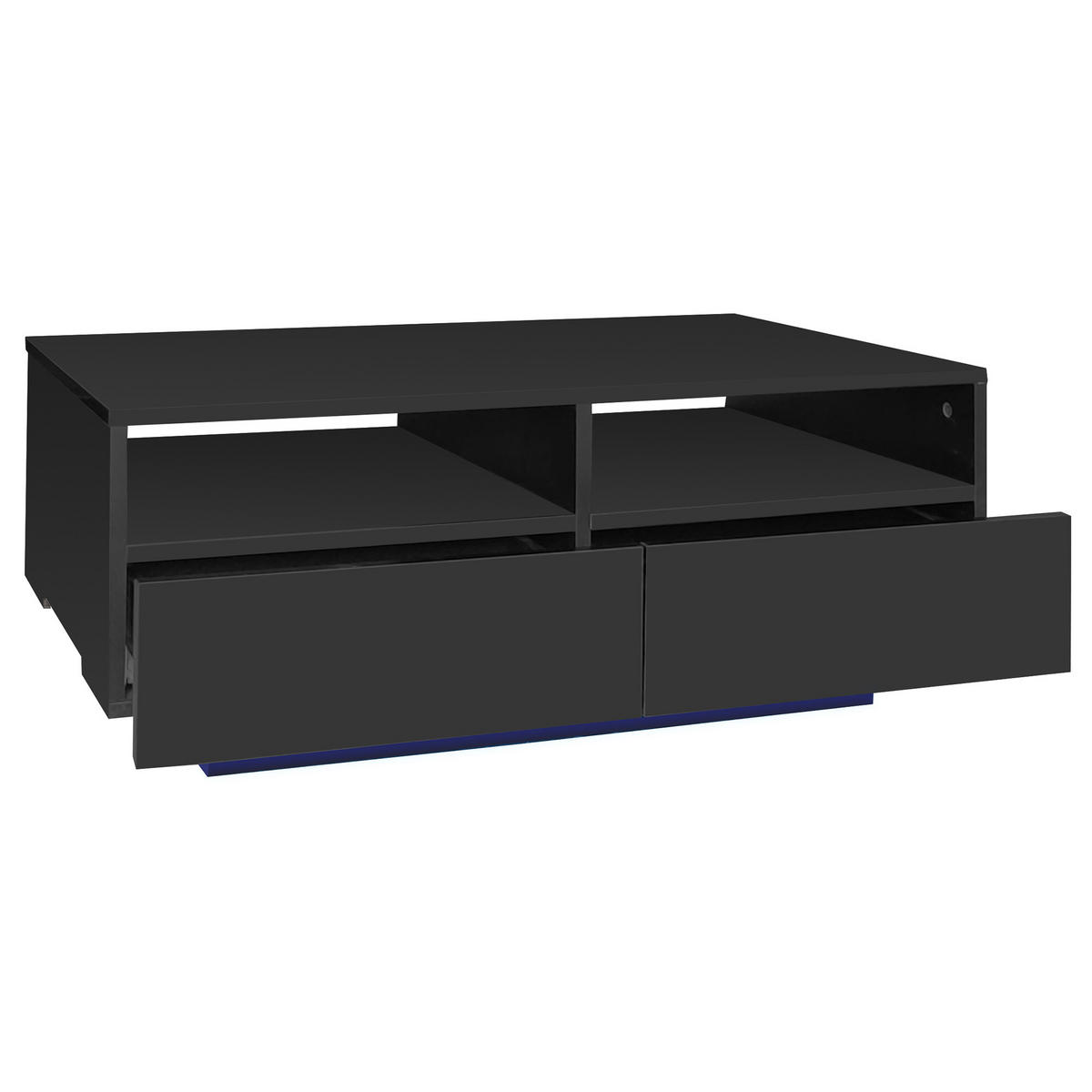 COUCHTISCH 90/55/35 cm schwarz mit 4 Schubladen und LED-Beleuchtung - Schwarz, Holzwerkstoff (90/55/35cm) - OKWISH
