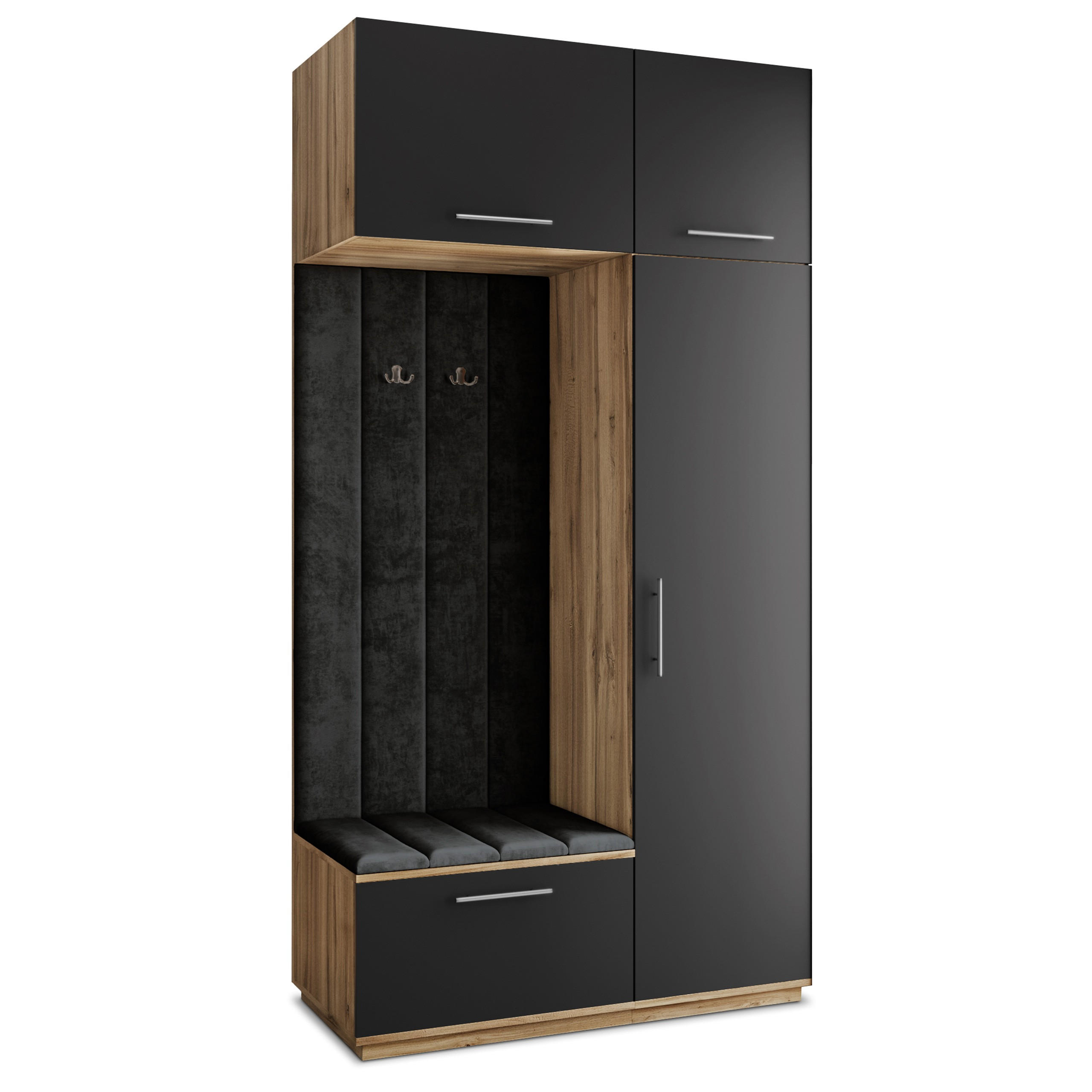 MASSENO GARDEROBENSCHRANK Eiche Wotan, Schwarz, Schwarz 120cm × 60cm × 240cm
