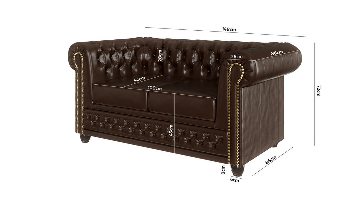 SITZGARNITUR 3+2+1 mit Schlaffunktion Chesterfield Morin Braun Vegan Leder - Braun, Buchenholz/Textil (203/72/86cm) - S-Style Möbel