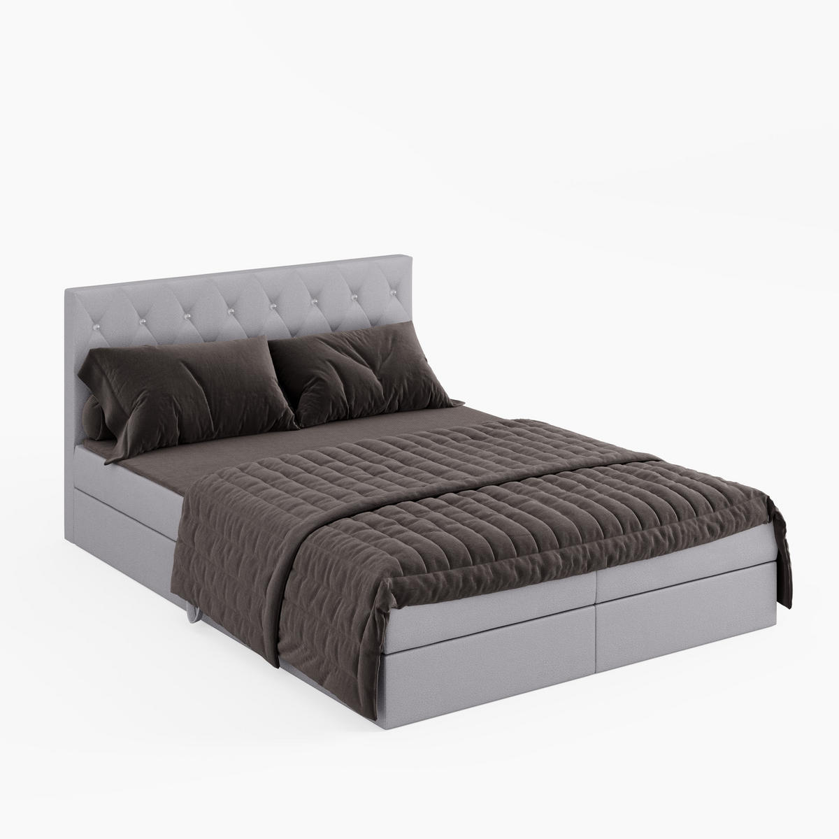 BOXBETT CRYSTAL 160/200 cm, in Hellgrau, Velours-Stoff, Bettkasten, Matratze, Topper - Hellgrau, Textil (160/20cm) - Barchello