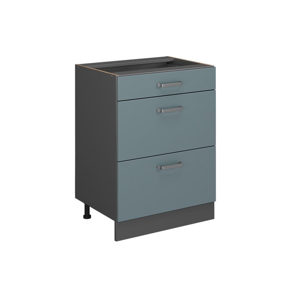 KÜCHENUNTERSCHRANK R-Line Blau-Grau 60 cm mit Schubladen, ohne AP - Anthrazit/Blaugrau, Holzwerkstoff (60/81.6/46cm) - Vicco