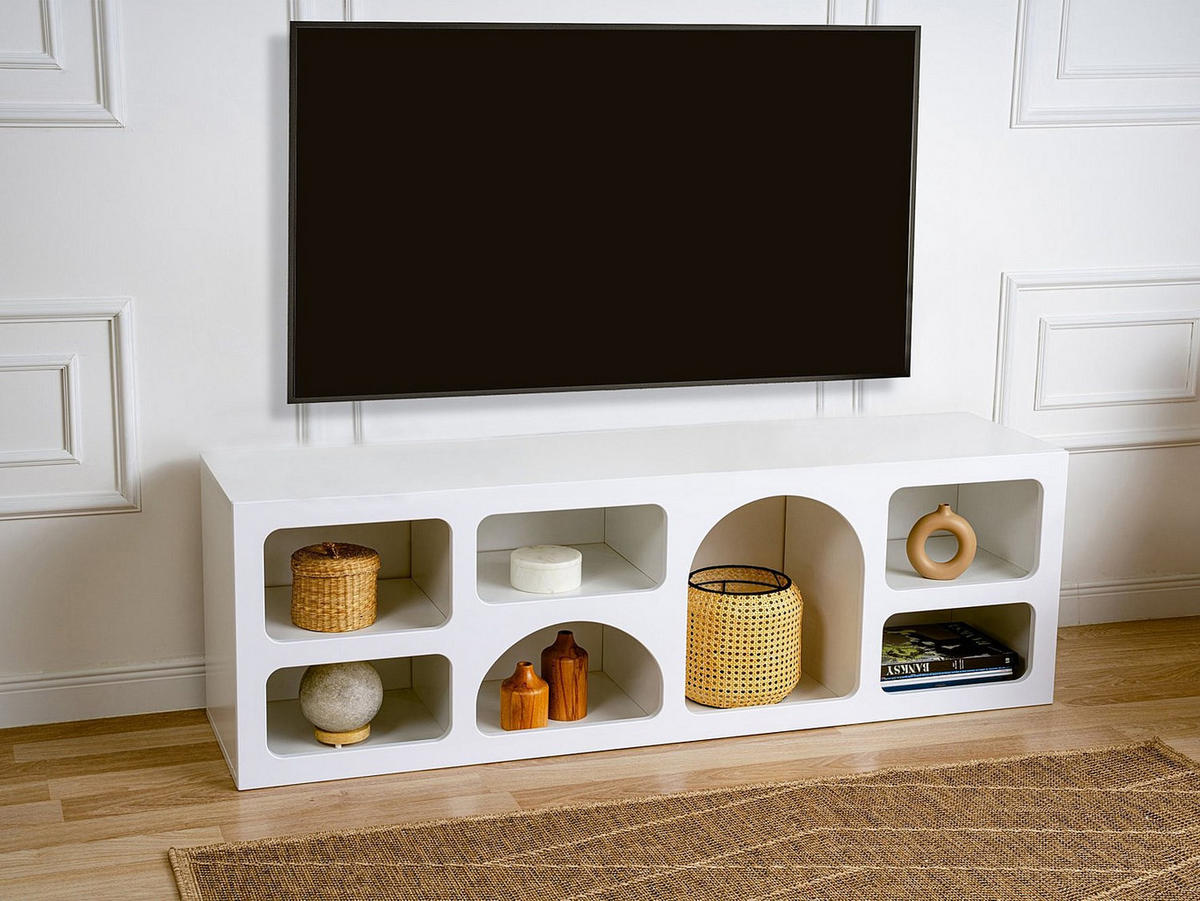 TV-MÖBEL mit 7 Fächern - Weiß - LUELA - Weiß, Holz (160/51/40cm) - Vente-Unique