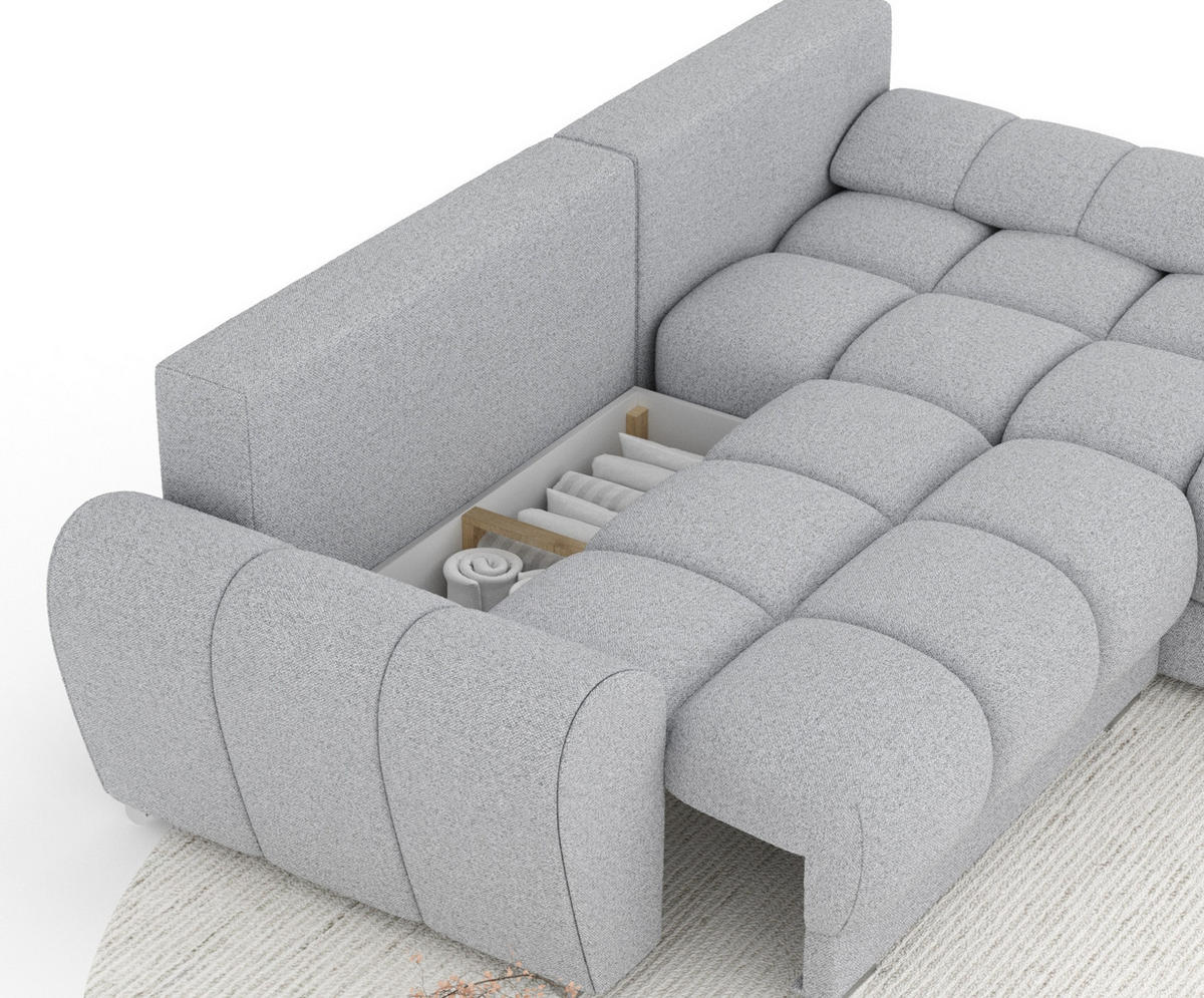 ECKSOFA MIT SCHLAFFUNKTION Peebles Hellgrau Webstoff - Chromfarben/Hellgrau, Holz/Holzwerkstoff (256/175cm) - Maison de Reve