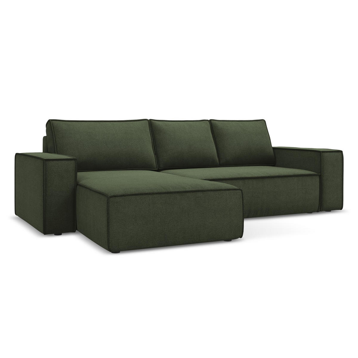 ECKSOFA mit Schlaffunktion Strukturstoff Stoff Grün - Schwarz/Olivgrün, Kunststoff/Textil (185/290cm) - LaMiaSofa