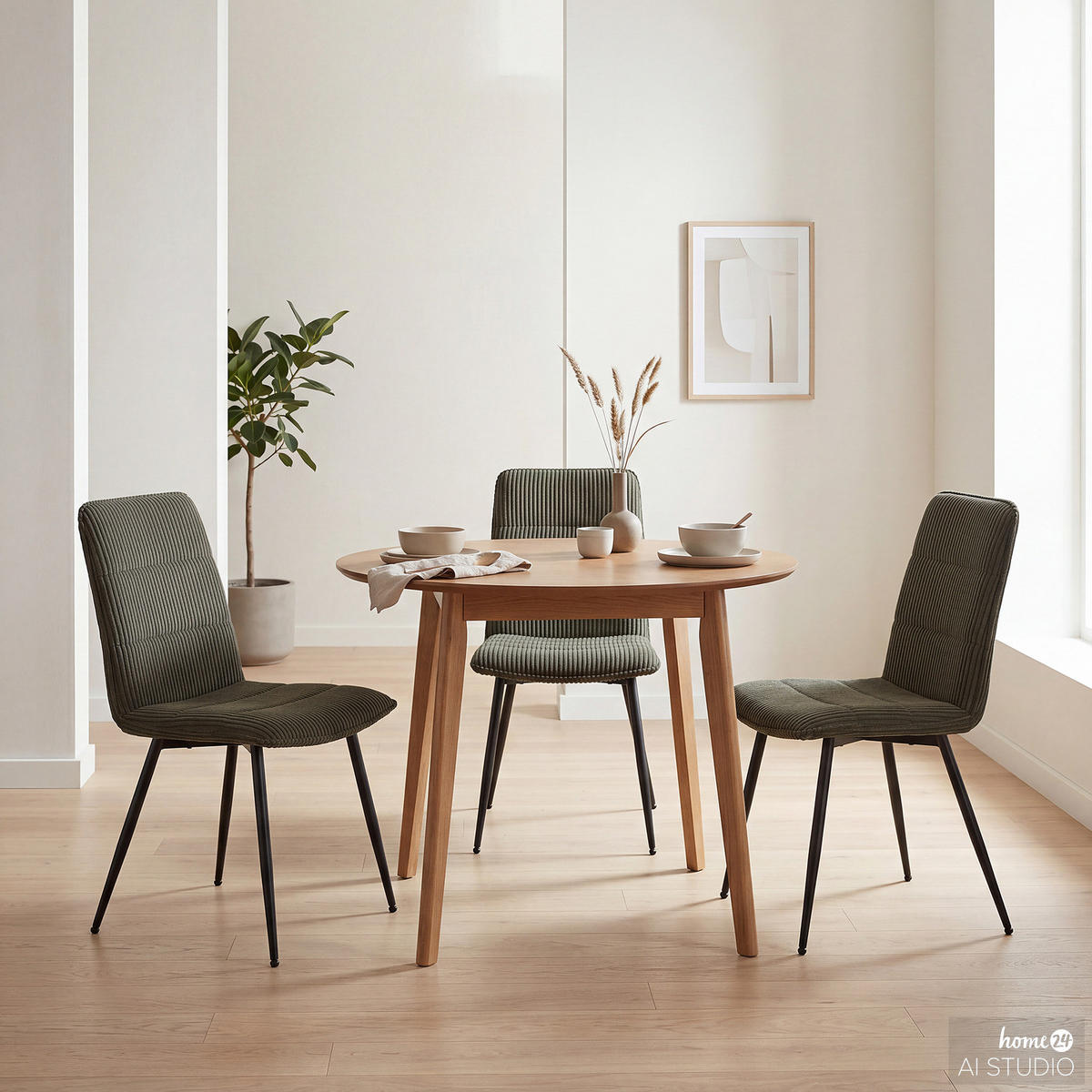 POLSTERSTUHL - 4er-Set - Cord / Eisen - Schwarz/Grün, Textil/Metall (47/91/60cm) - home24