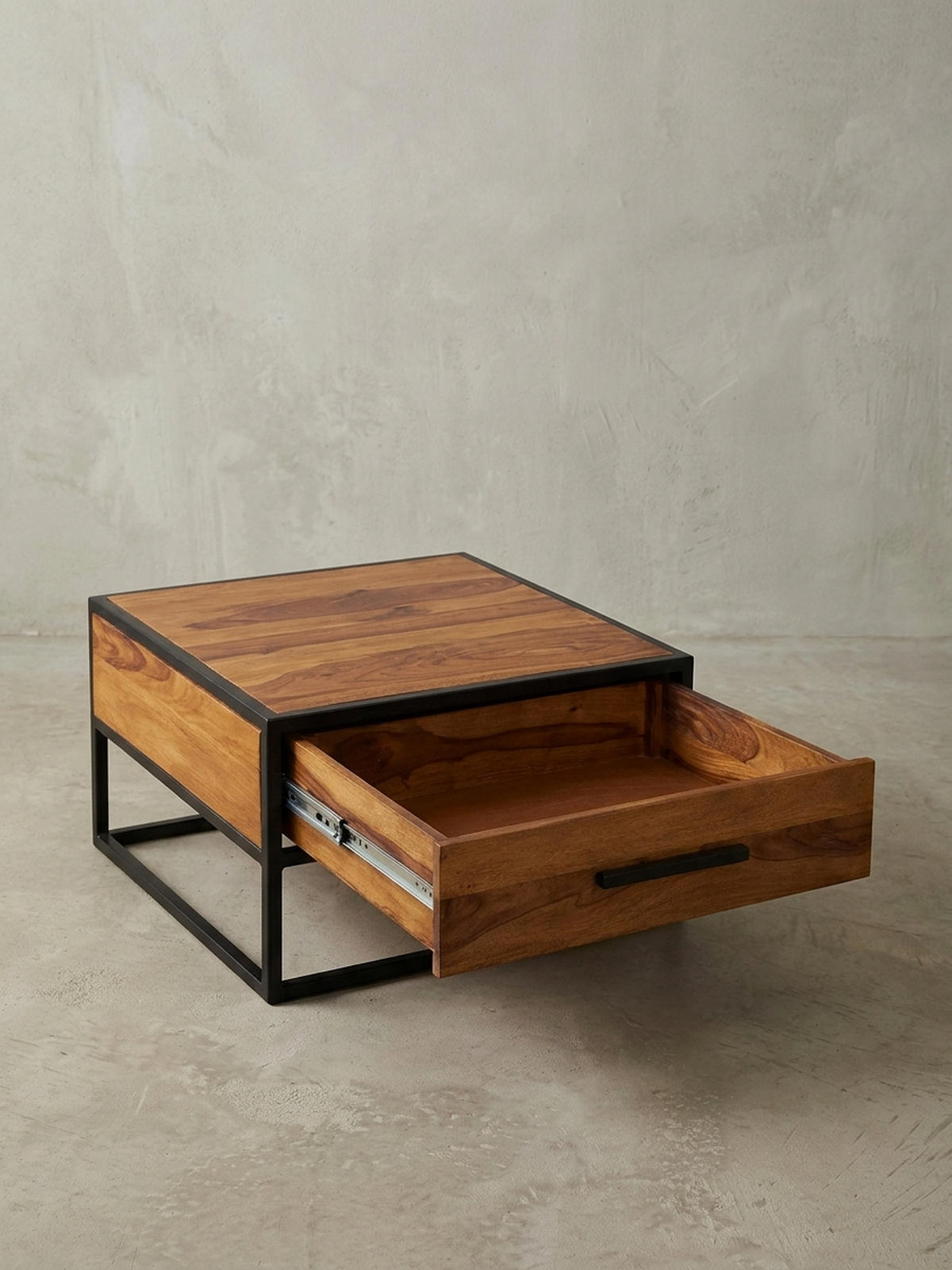 COUCHTISCH Industriestil, Metall und Holz, mit Schublade, 50 kg Tragkraft - Schwarz/Braun, Holz/Metall (65/65/38cm) - KADIMA DESIGN