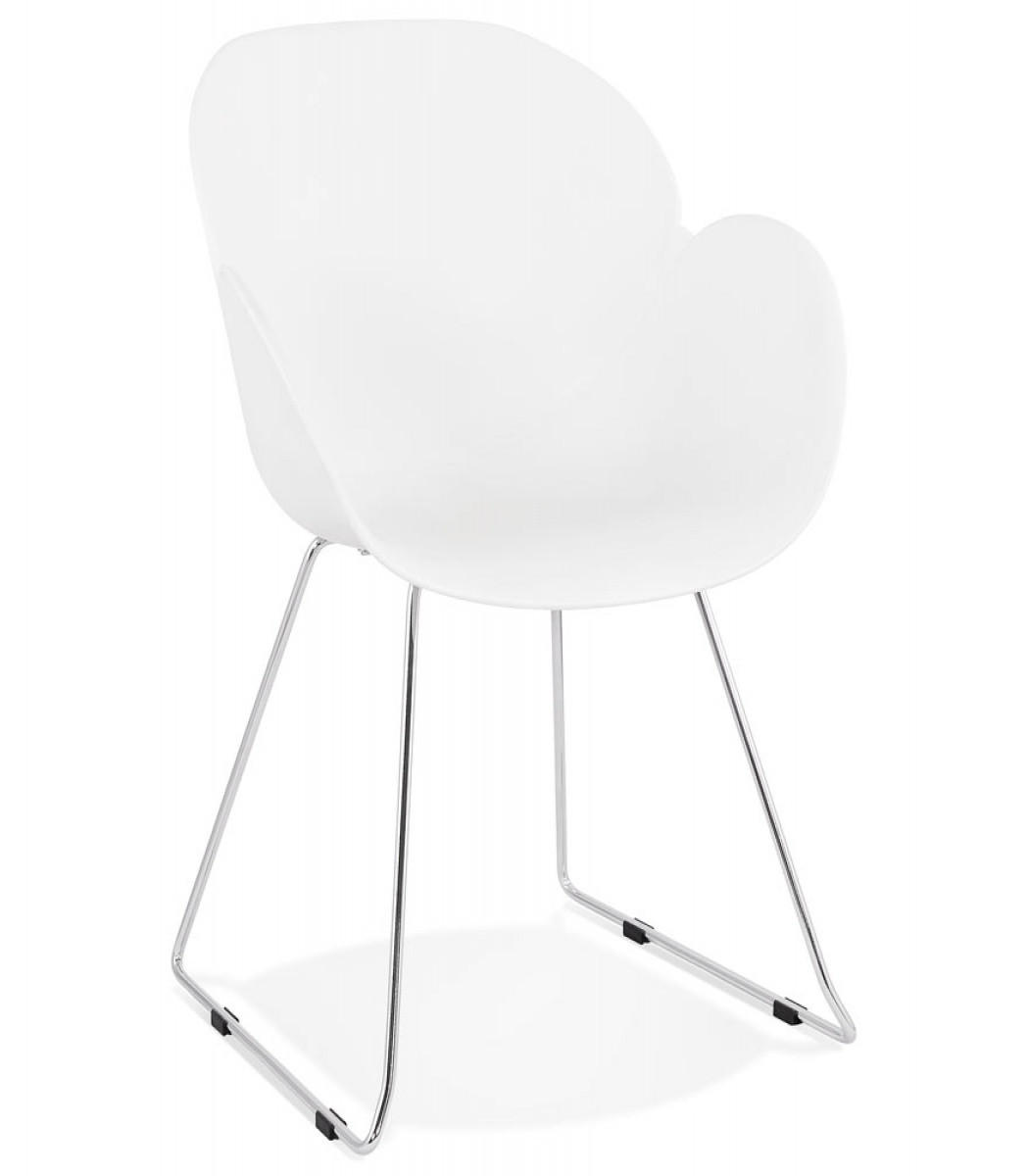 SCHALENSTUHL NEGO Kunststoffschale mit Armlehnen und Kufengestell, Weiß 59x58x87 cm - Chromfarben/Weiß, Kunststoff/Metall (59/87/58cm) - KADIMA DESIGN