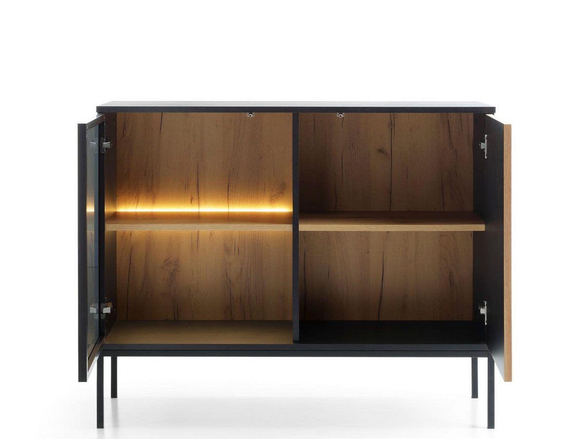 KOMMODE - Sentino S104 LED - Schwarz, Holzwerkstoff/Metall (104/83/39cm) - Möblo