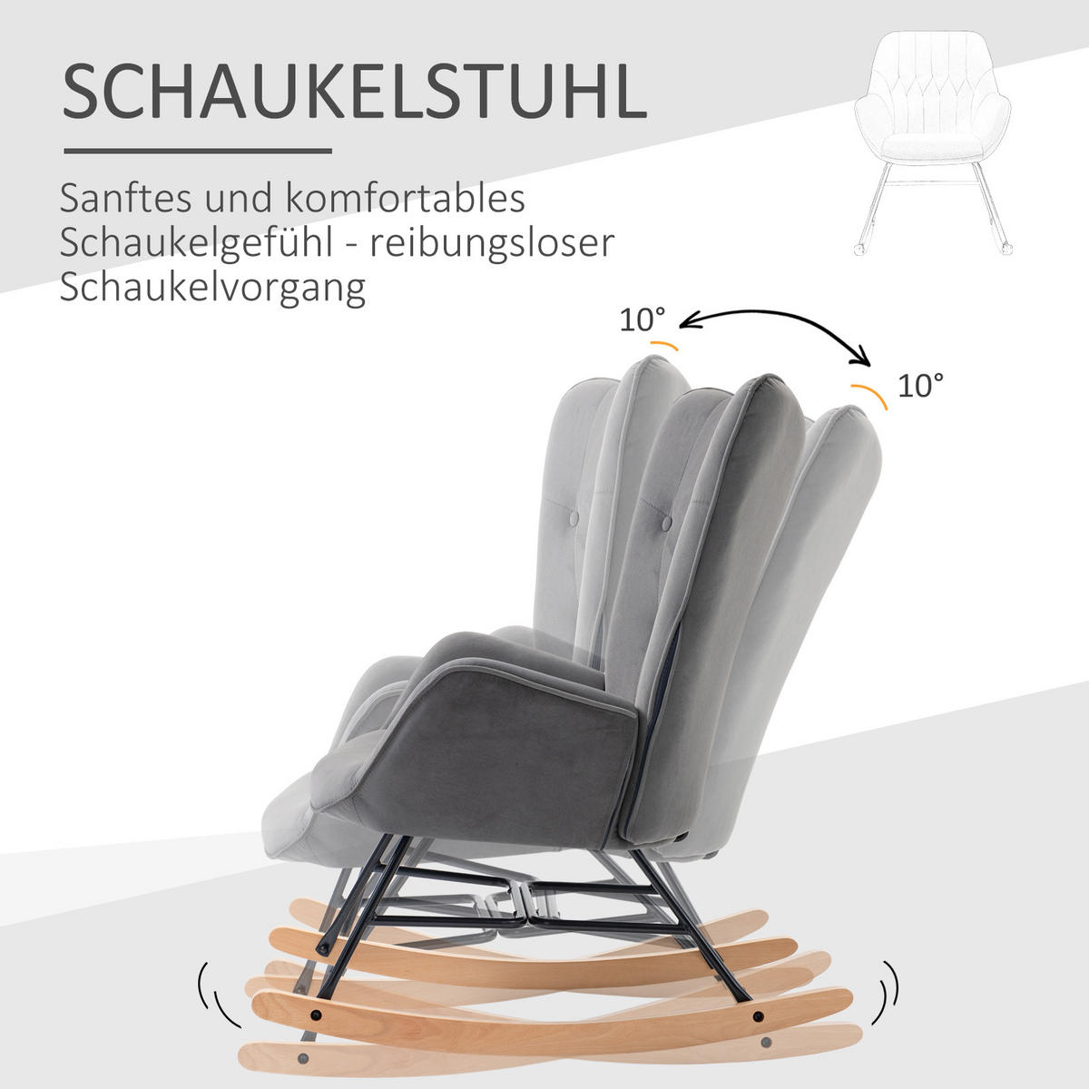 SCHAUKELSTUHL Schaukelsessel mit Stahlrahmen gepolstert Dunkelgrau+Natur - Grau, Kunststoff (70/96/65cm) - HOMCOM