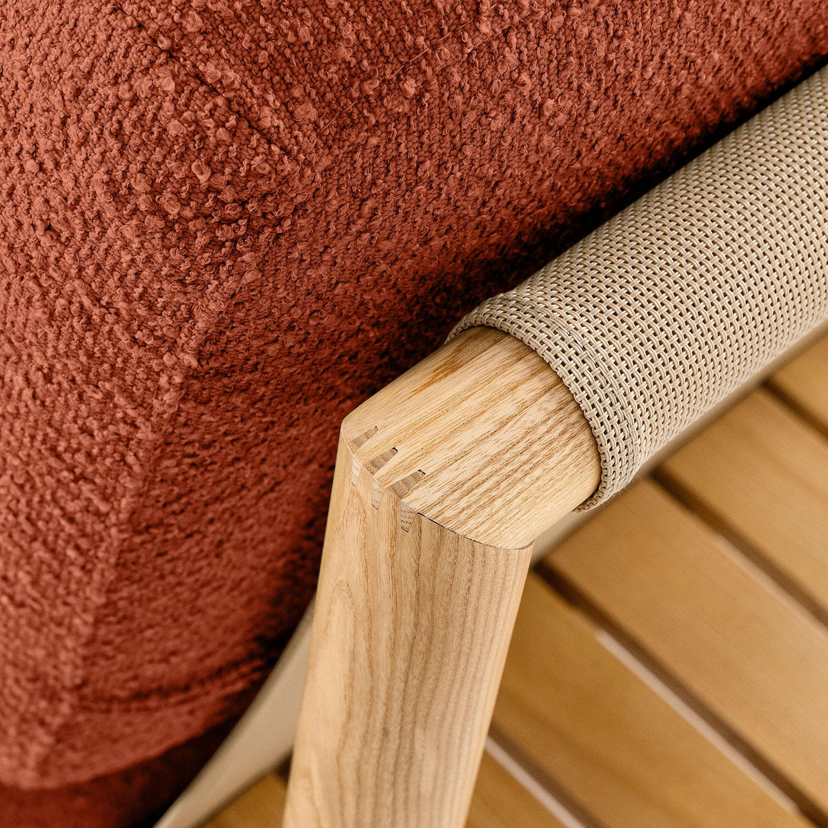 LOUNGESOFA ATREDA links - Orange, Holz/Textil (315/80/150cm) - KONSIMO®