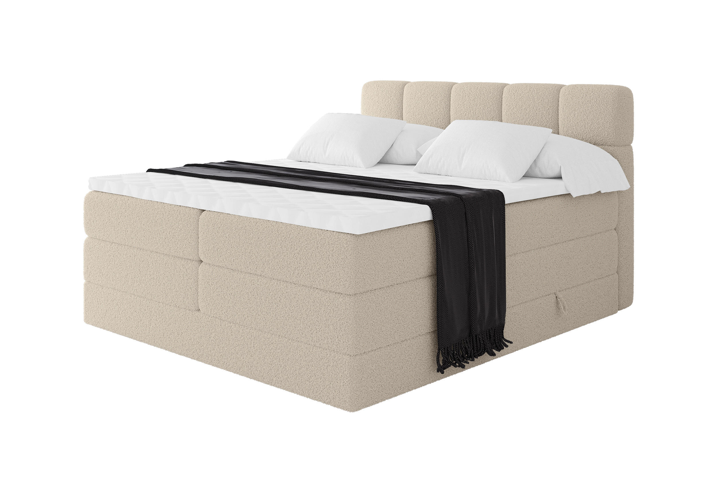 BOXBETT mit Matratze H3/H4 - FAMA KING - 180x200 cm Dunkelbeige Quelle - Creme, Holzwerkstoff (180/200cm) - ALTDECOR