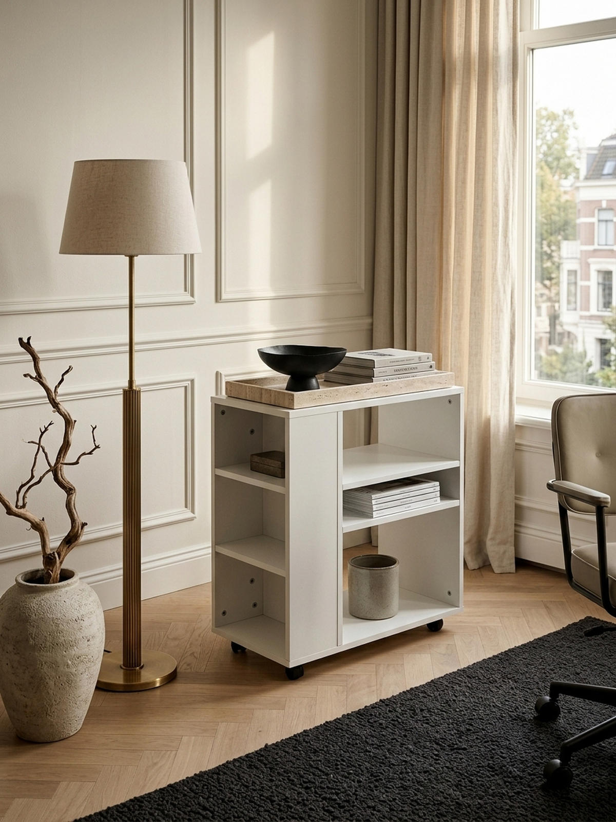 REGAL Multifunktional Mit Rollen Modern BRENTA, Weiß 60x35x75 cm - Weiß, Holz/Kunststoff (60/75/35cm) - KADIMA DESIGN