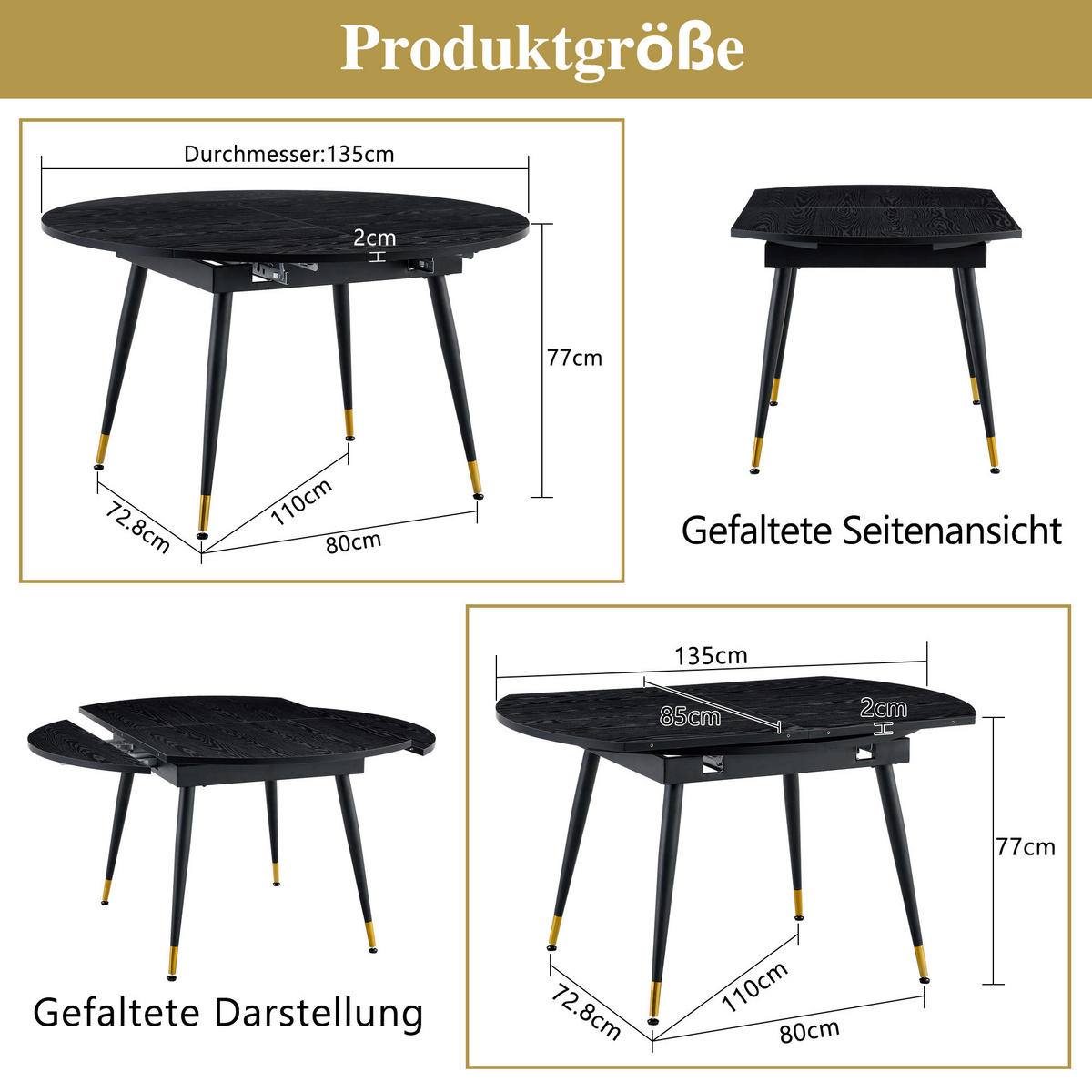 AUSZIEHTISCH Schwarz 135/85/77 cm - Schwarz, Holz (85/135/77cm) - PANGIVO
