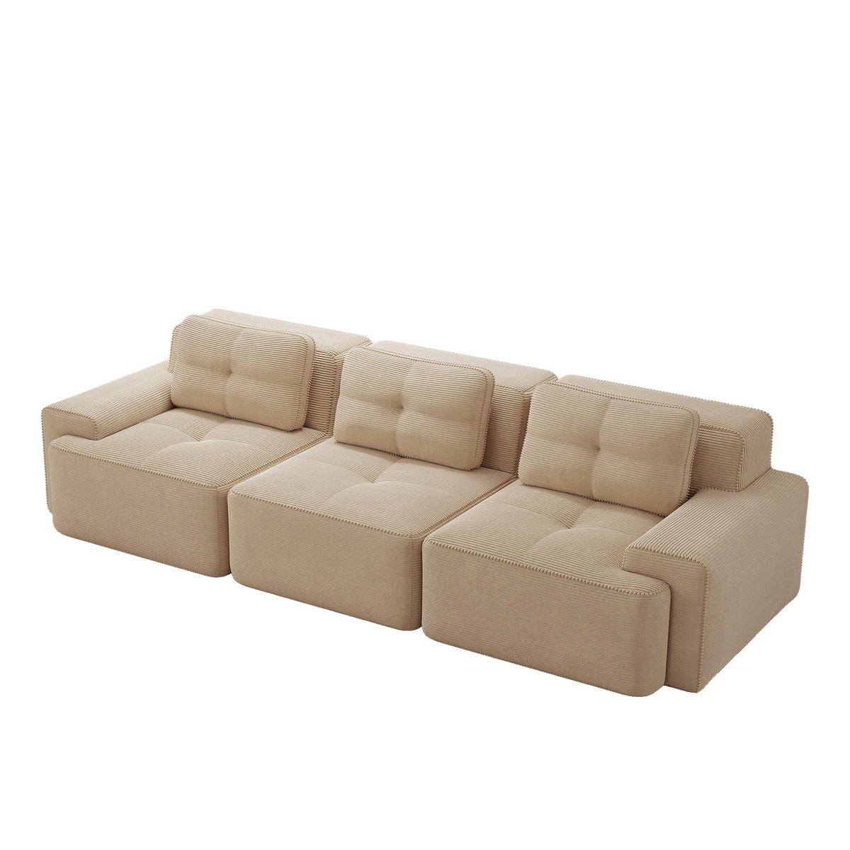 3-SITZER SOFA cord montagefrei & extratiefer sitz - Beige, Textil (293/69/104cm) - Urban Meuble