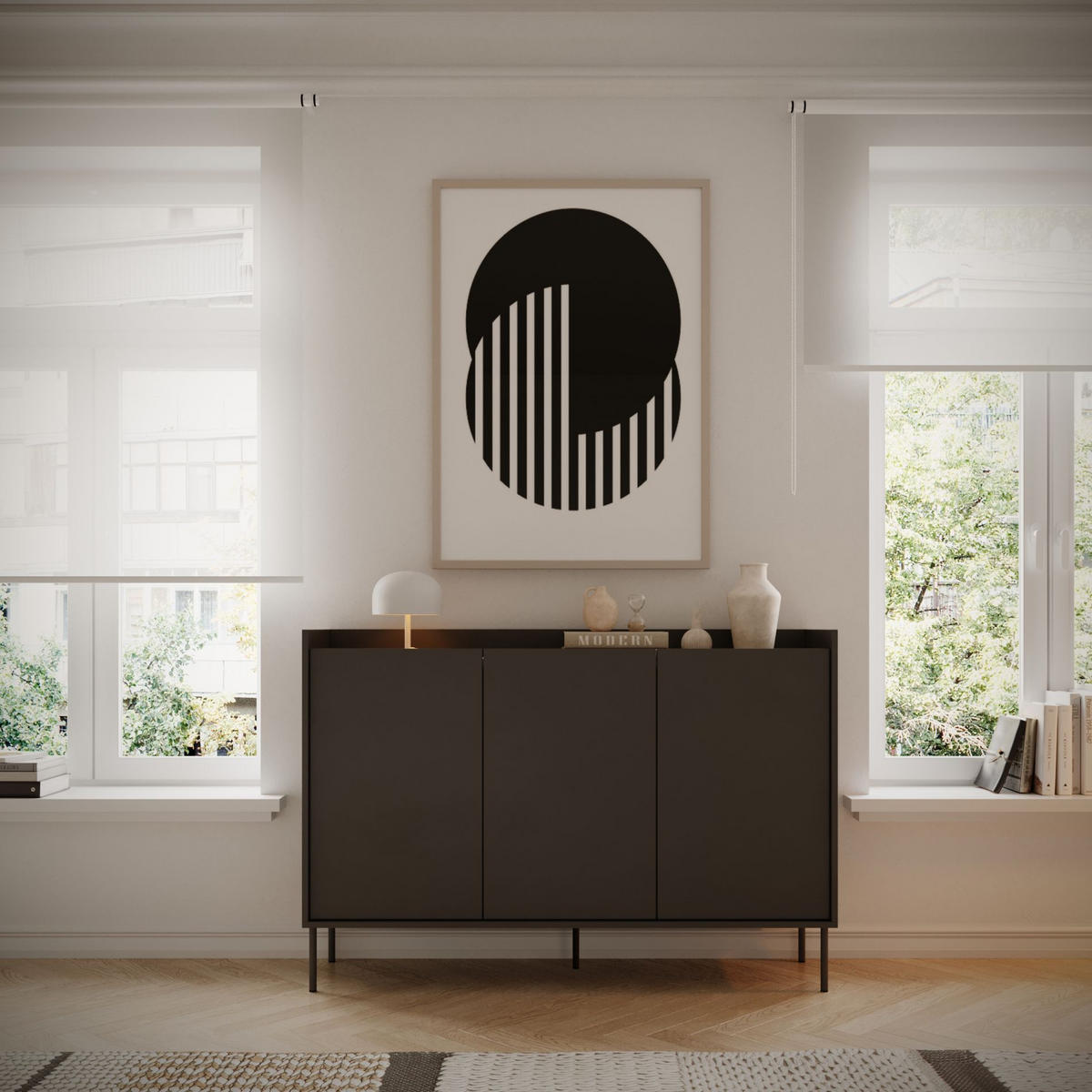 SIDEBOARD Tovi Schwarz / Holzoptik Nussbaum 140 cm - Schwarz, Holzwerkstoff/Metall (139.8/95.5/36.4cm) - Selsey