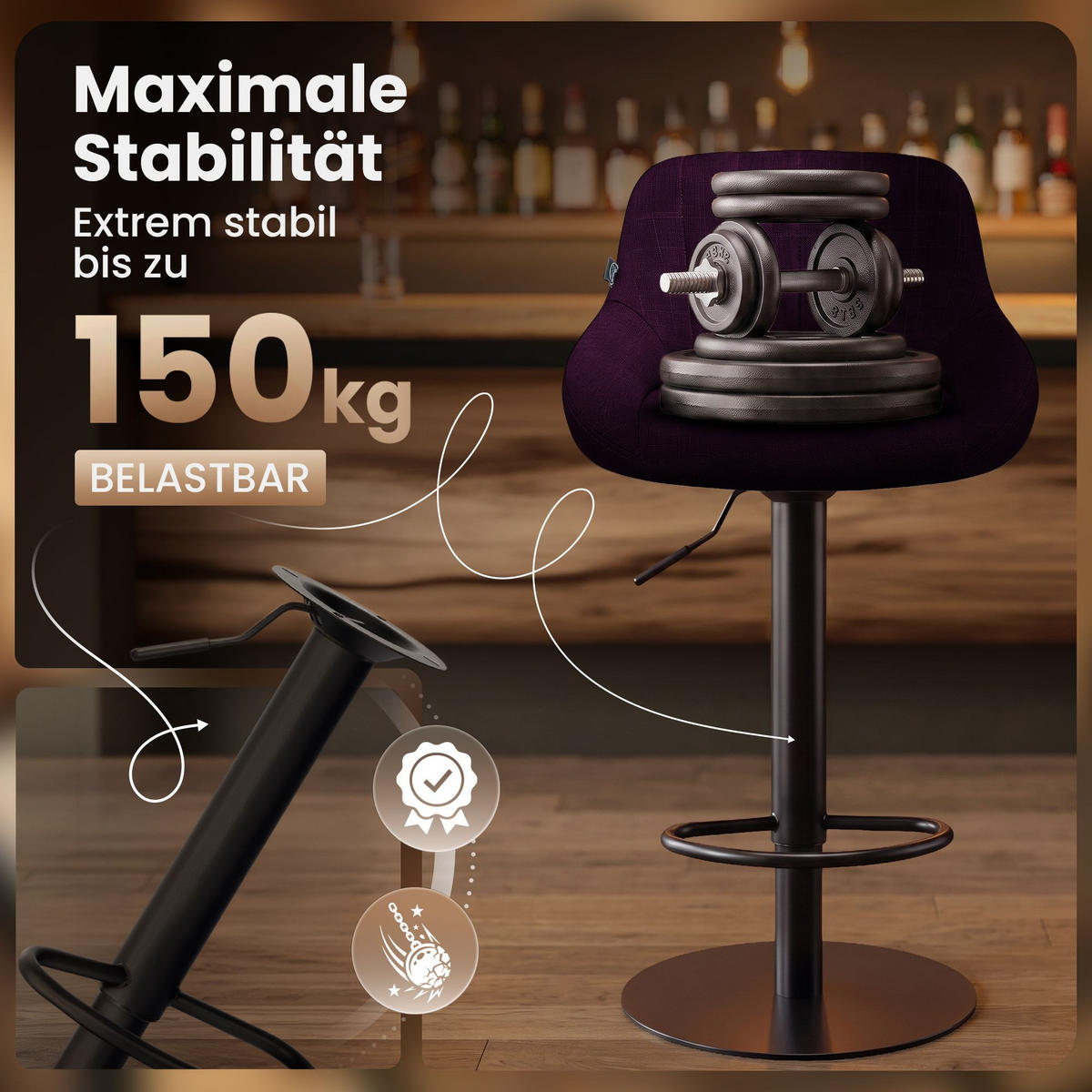 BARSTOL Milet, svart, med extra tung fot - Lila/Svart, Textil/Metall (47/83/48cm) - CLP