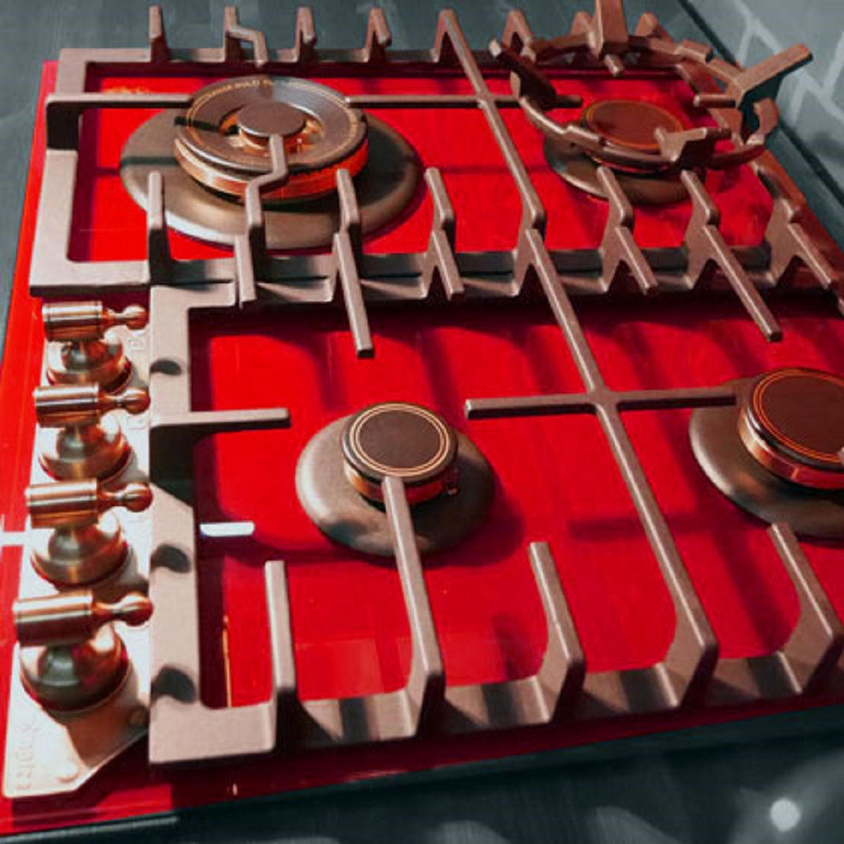 BACKOFEN-SET Elektro Einbau Backofen 60 cm EH 6355 RotEm+KCG 6335 RotEm Gas-Kochfeld 60 cm 60 cm - Rot, Metall (59.4/59.4/57.5cm) - Kaiser Küchengeräte