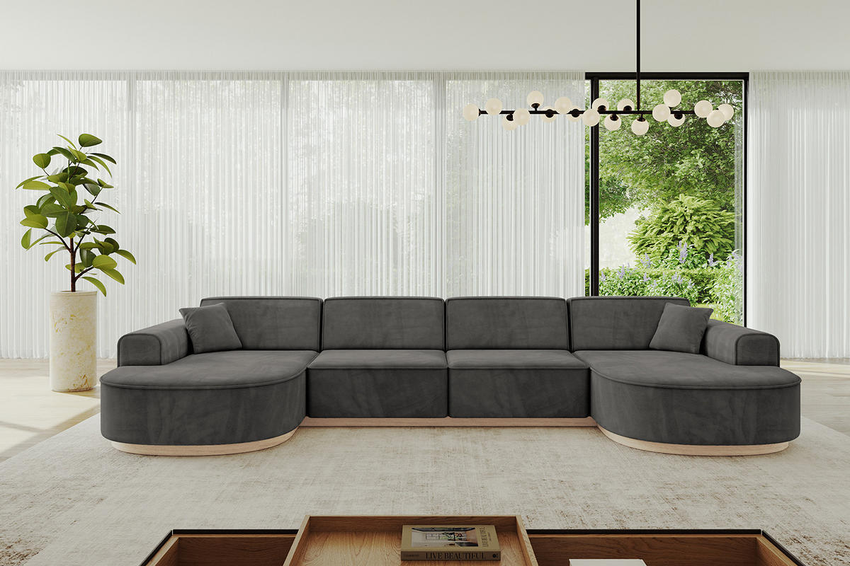 WOHNLANDSCHAFT MARI-U2-v1 - 388x171x83 cm Dunkelgrau Velours - Dunkelgrau, Holzwerkstoff/Textil (388/83/171cm) - ALTDECOR
