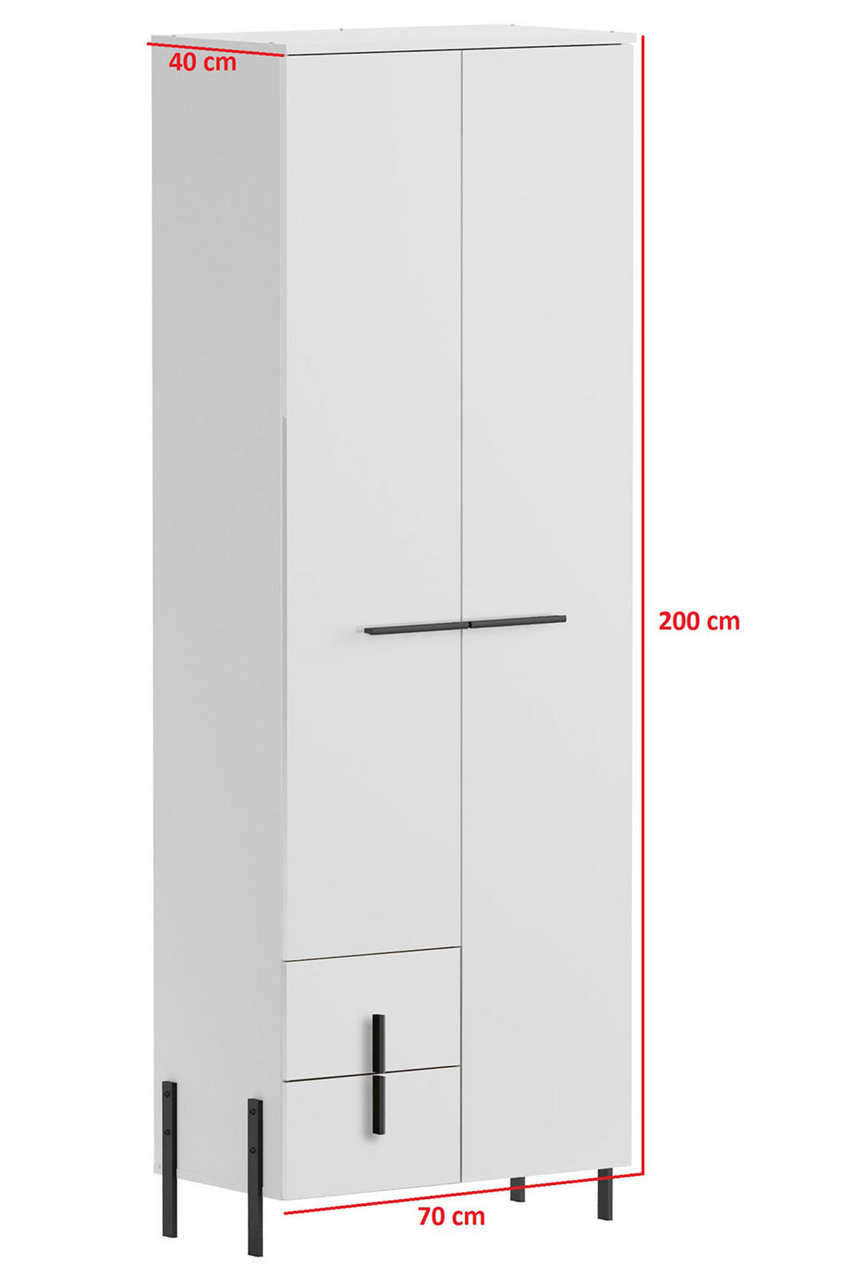 GARDEROBENSCHRANK Vigo weiß / weiß Hochglanz 70 / 40 / 200cm - Weiß Hochglanz/Schwarz, Holz/Holzwerkstoff (70/200/40cm) - Feldmann-Wohnen