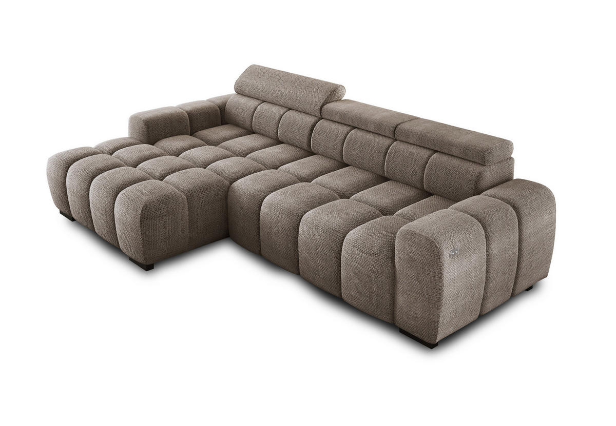 ECKSOFA OMBO 285x168x77/97 cm, Links, Schlaffunktion, elektr. Sitz, Kopfstützen, hydrophober EDEN-Stoff – Cappuccino - Cappuccino, Holz/Textil (168/285cm) - DomoHome