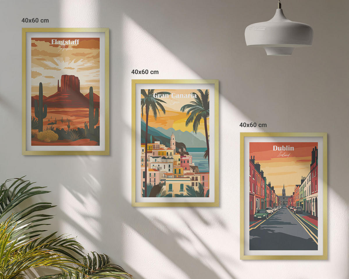 BILDER SET 3er Set - 40x60 cm Goldrahmen - Landschaften natürlicher Städte - Goldfarben, Kunststoff (40/60cm) - TULUP
