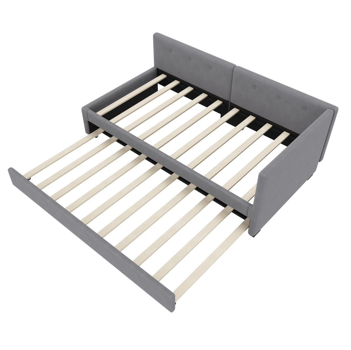 DENNÍ postel 90/200 cm šedá ze sametu a MDF s výsuvným lůžkem - šedá, textil (90/200cm) - OKWISH