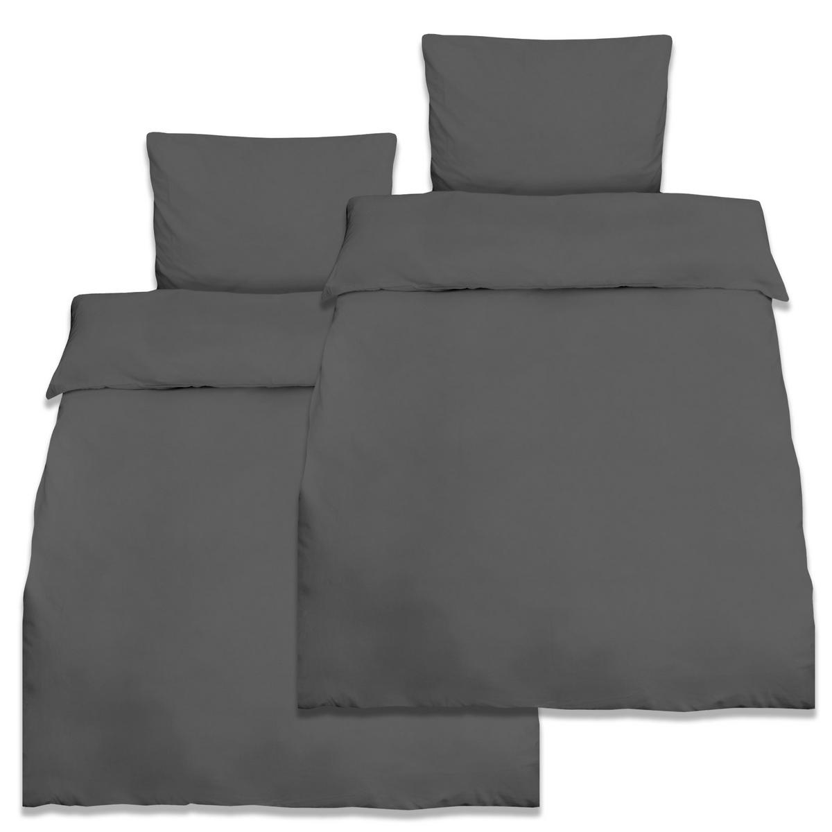 BETTWÄSCHE Julie 155/220 cm + Kissenbezug 80/80 cm Anthrazit Renforcé 2er Set - Anthrazit, Textil (155/220cm)