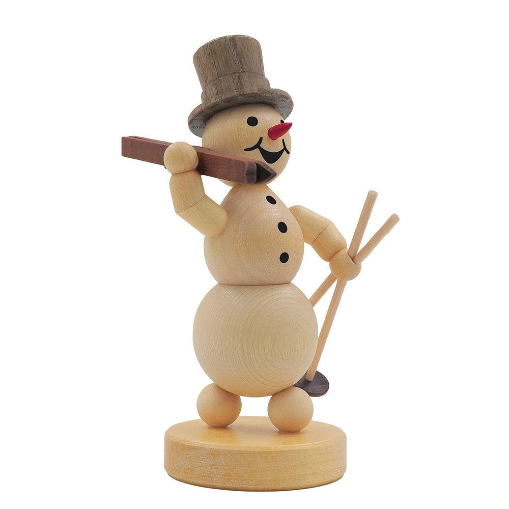 HOLZFIGUR Schneemann Ski auf Schulter auf Sockel 11 cm - Multicolor, Holz (6/13/0.1cm)