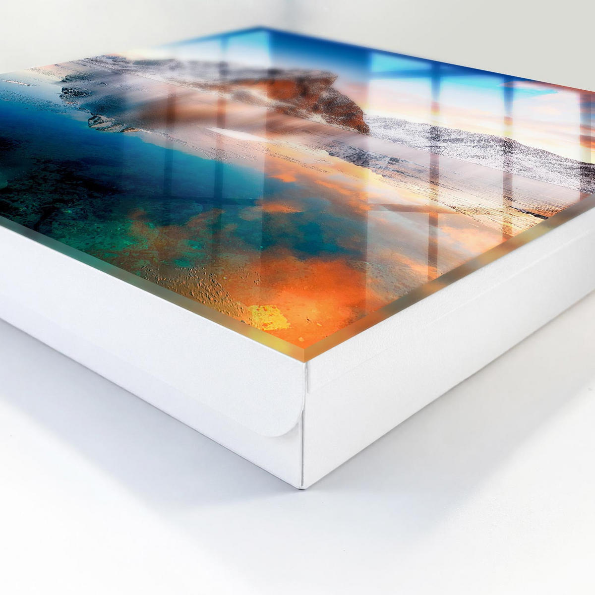 SCHLÜSSELBOX Weiß 30x30 cm – Türöffnung nach rechts - Harmonie der Berge - Blau, Metall (30/30/5cm) - TULUP
